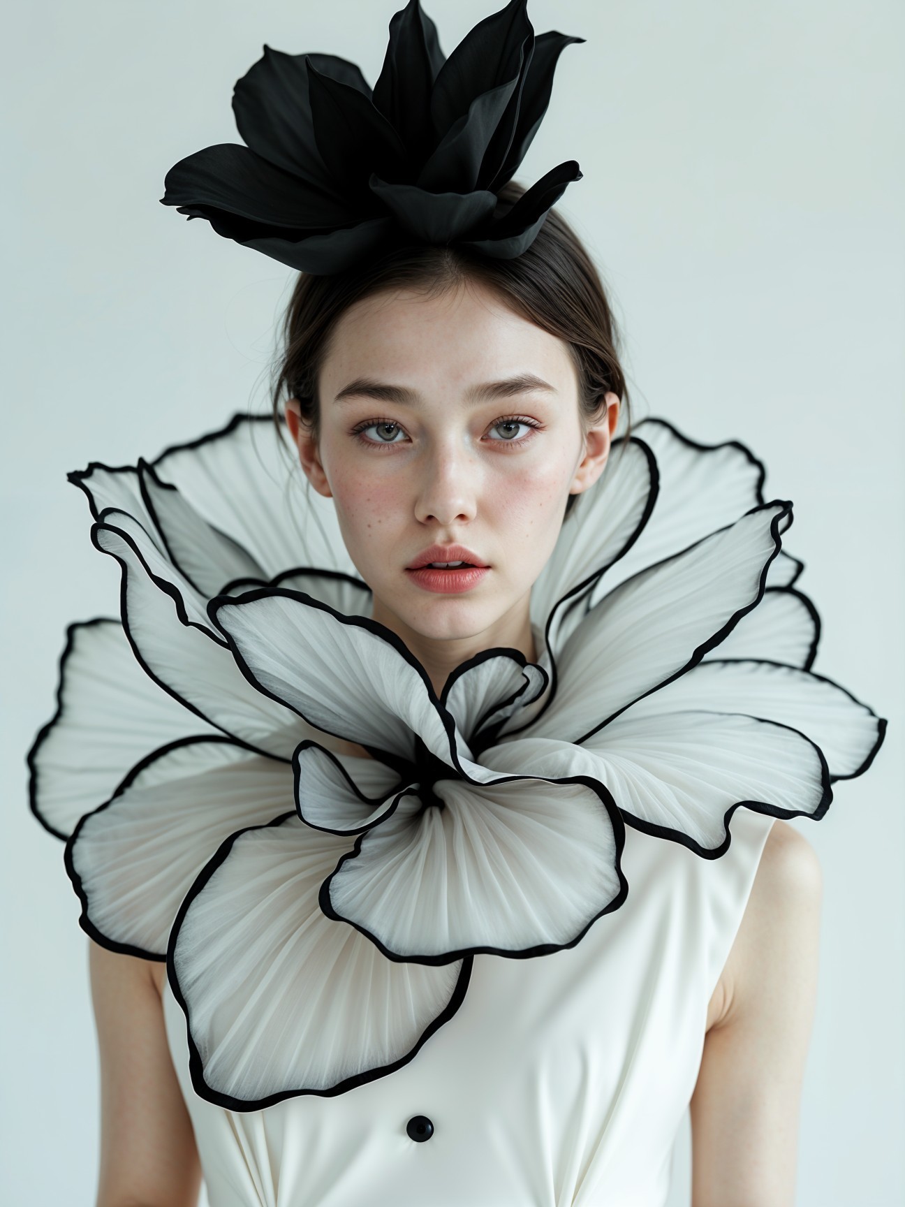 Floral-Inspired Collar and Headpiece Fashion Look