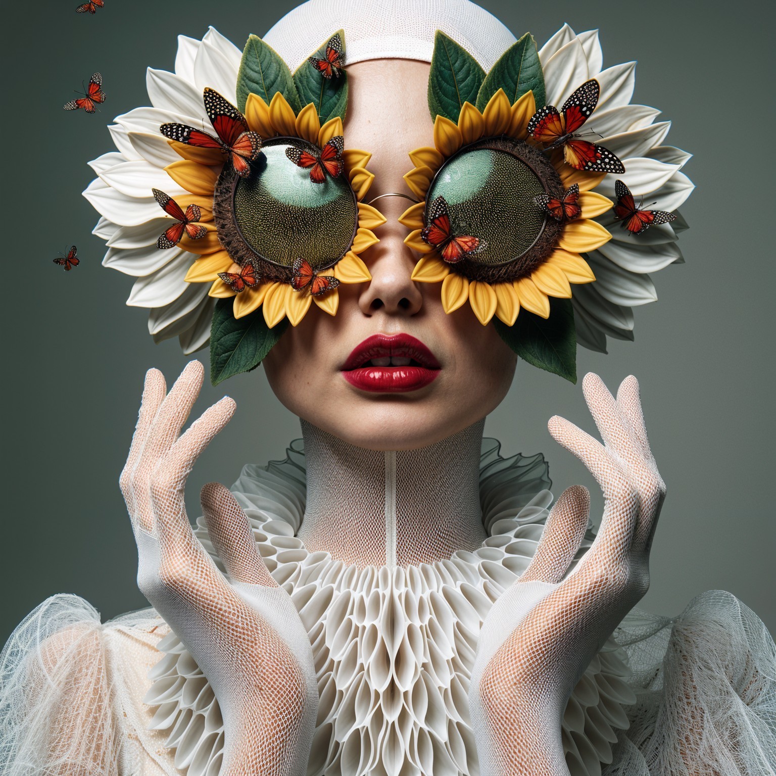 Portrait of a model with oversized sunflower glasses
