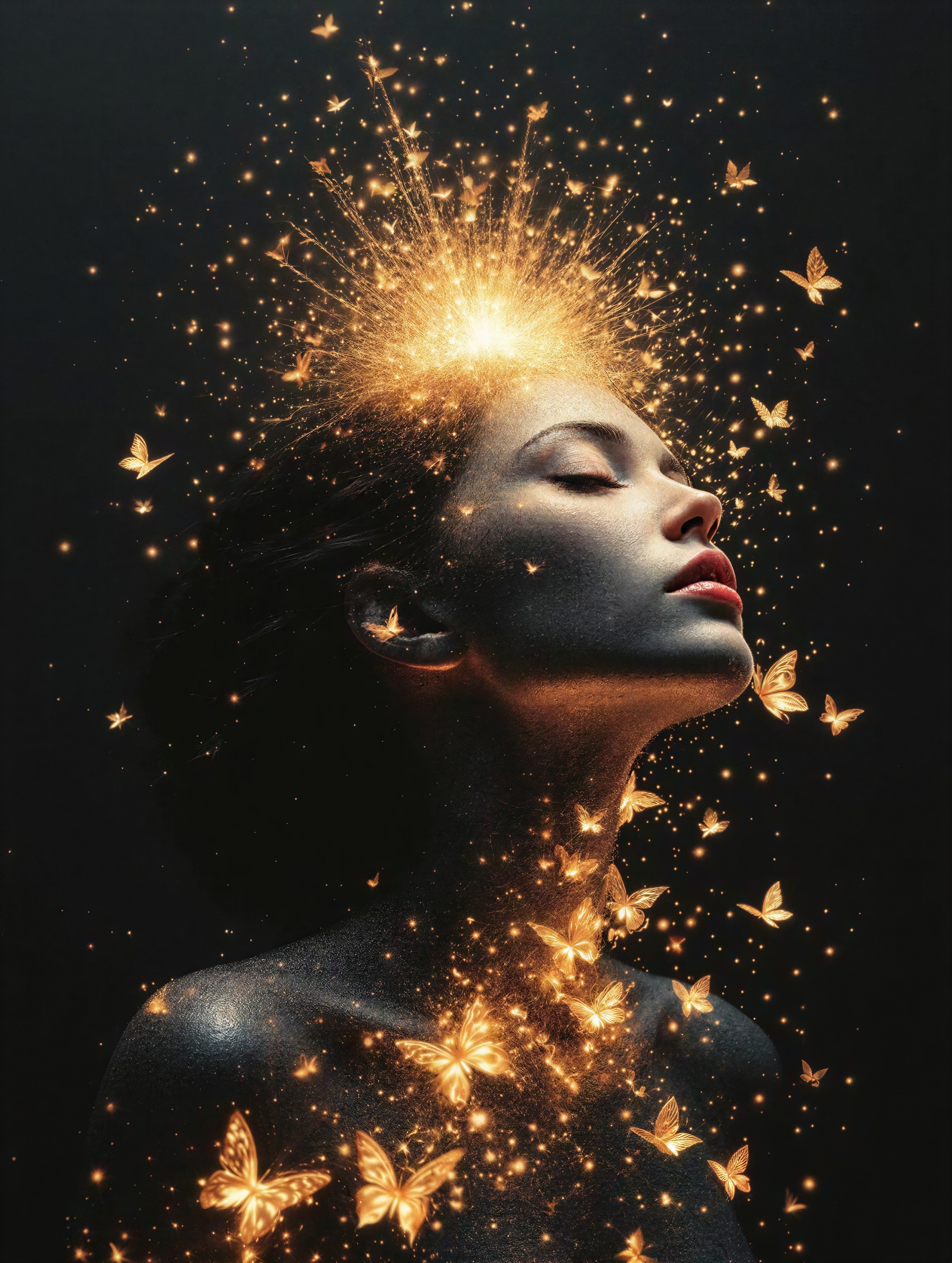 Photorealistic Portrait of a Woman with Golden Light