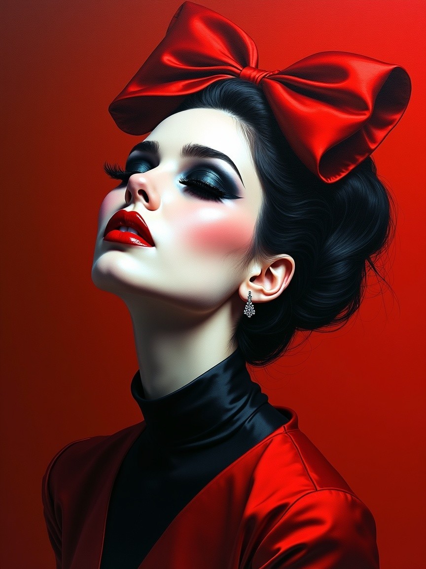 Portrait of a Woman in Glamorous Red and Black Attire
