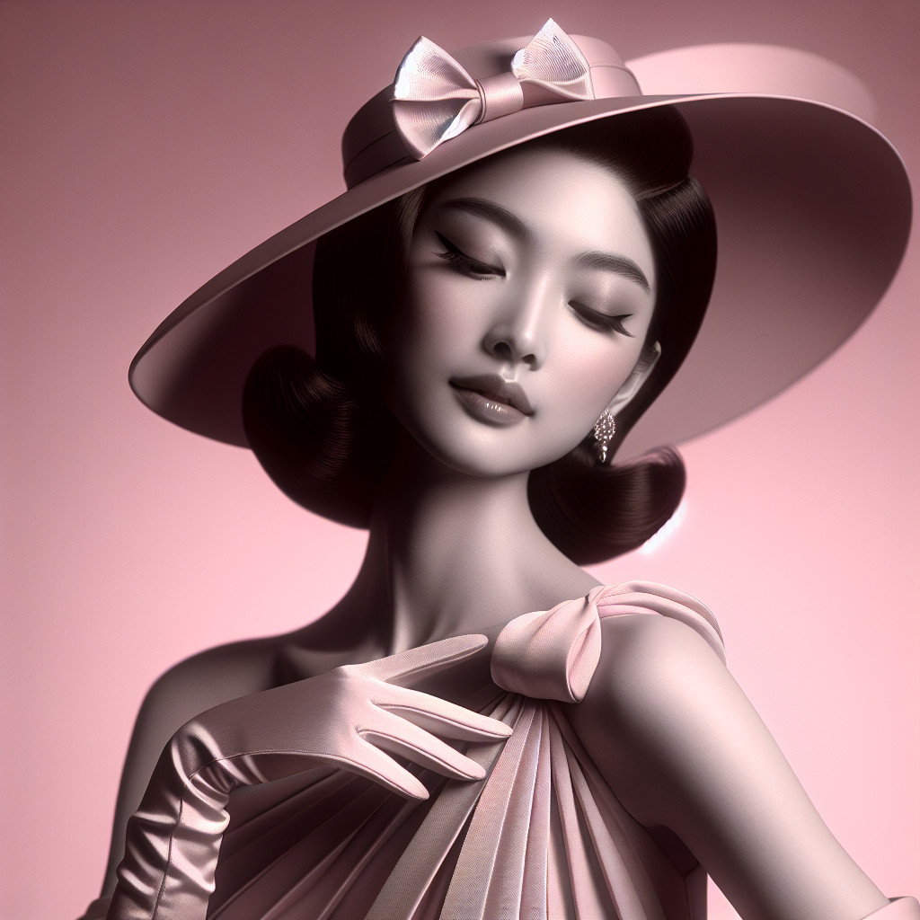 Glamorous Woman in Vintage Dress Against Pink Backdrop