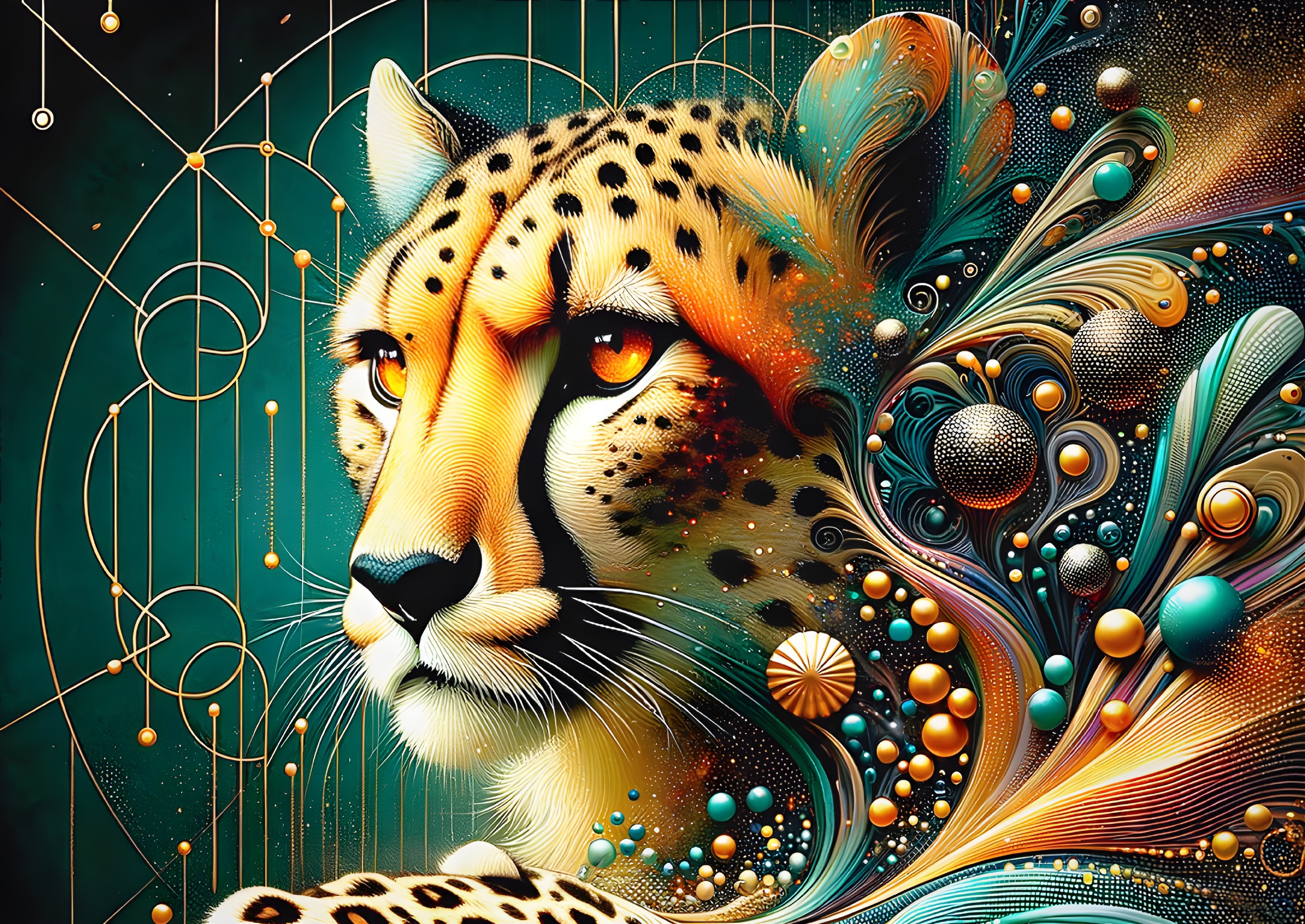 Colorful Stylized Cheetah Head Artwork with Intricate Patterns