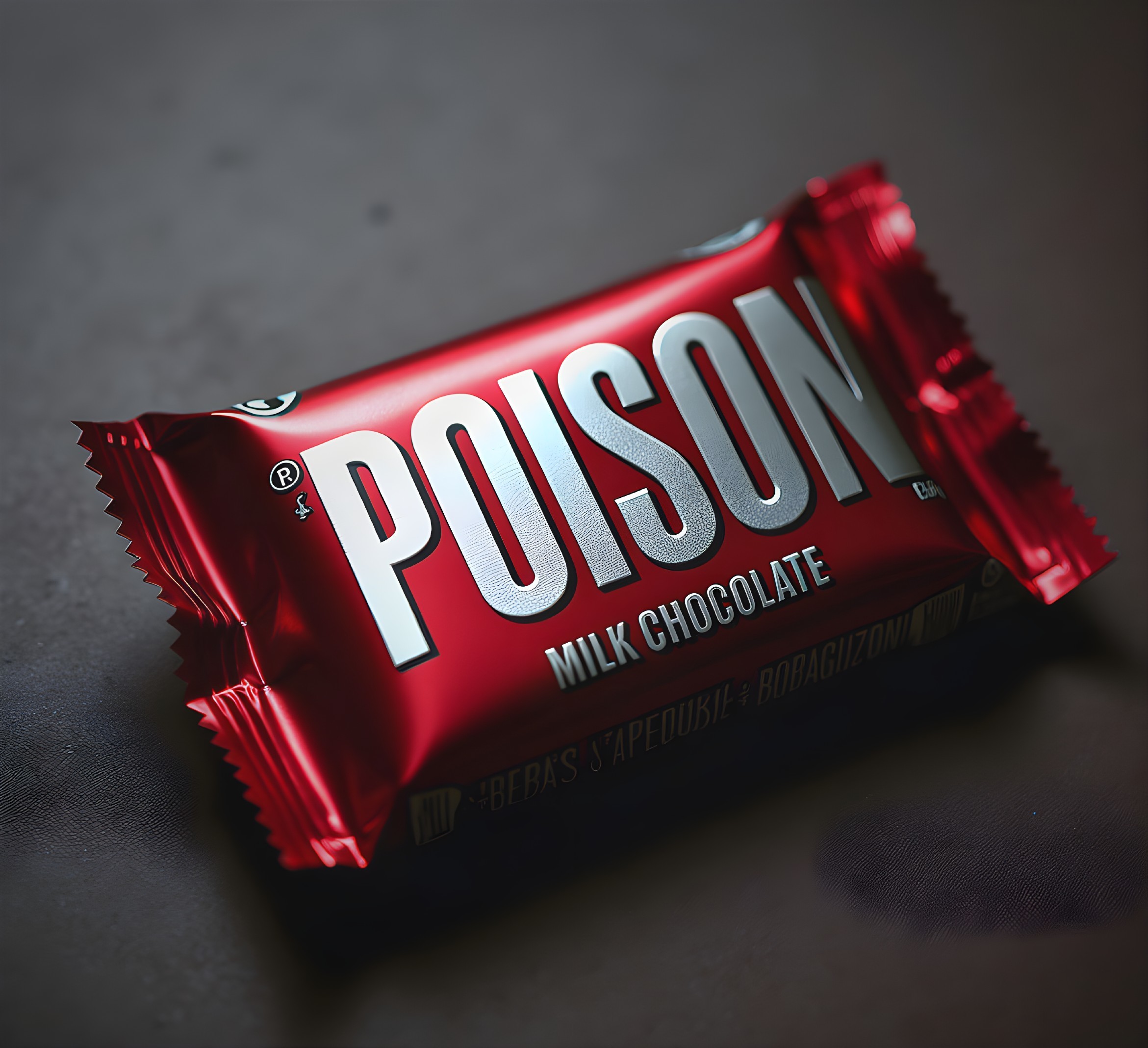 Chocolate Bar Wrapped in Bold "POISON" Design