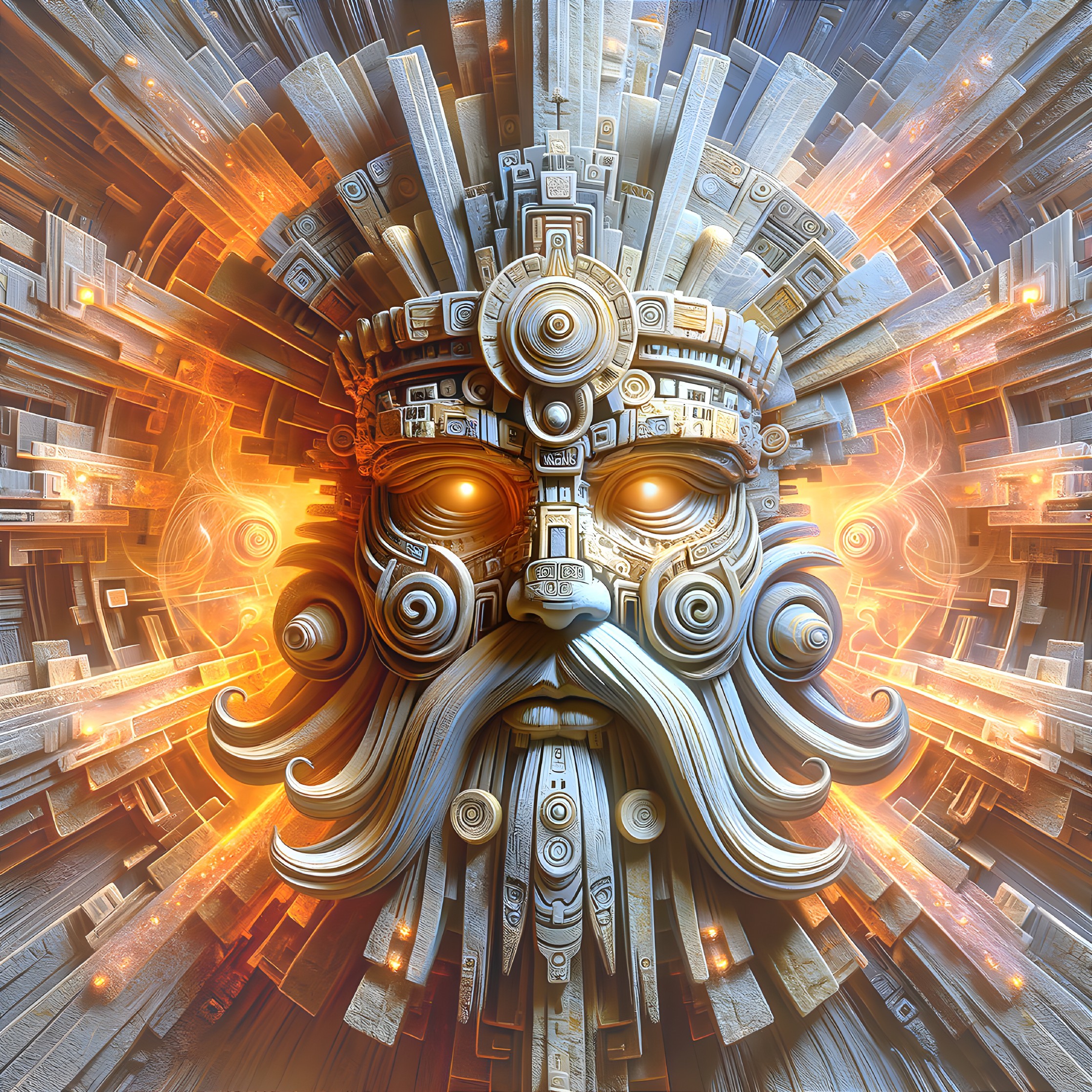 Ornate Face with Geometric Patterns and Amber Eyes