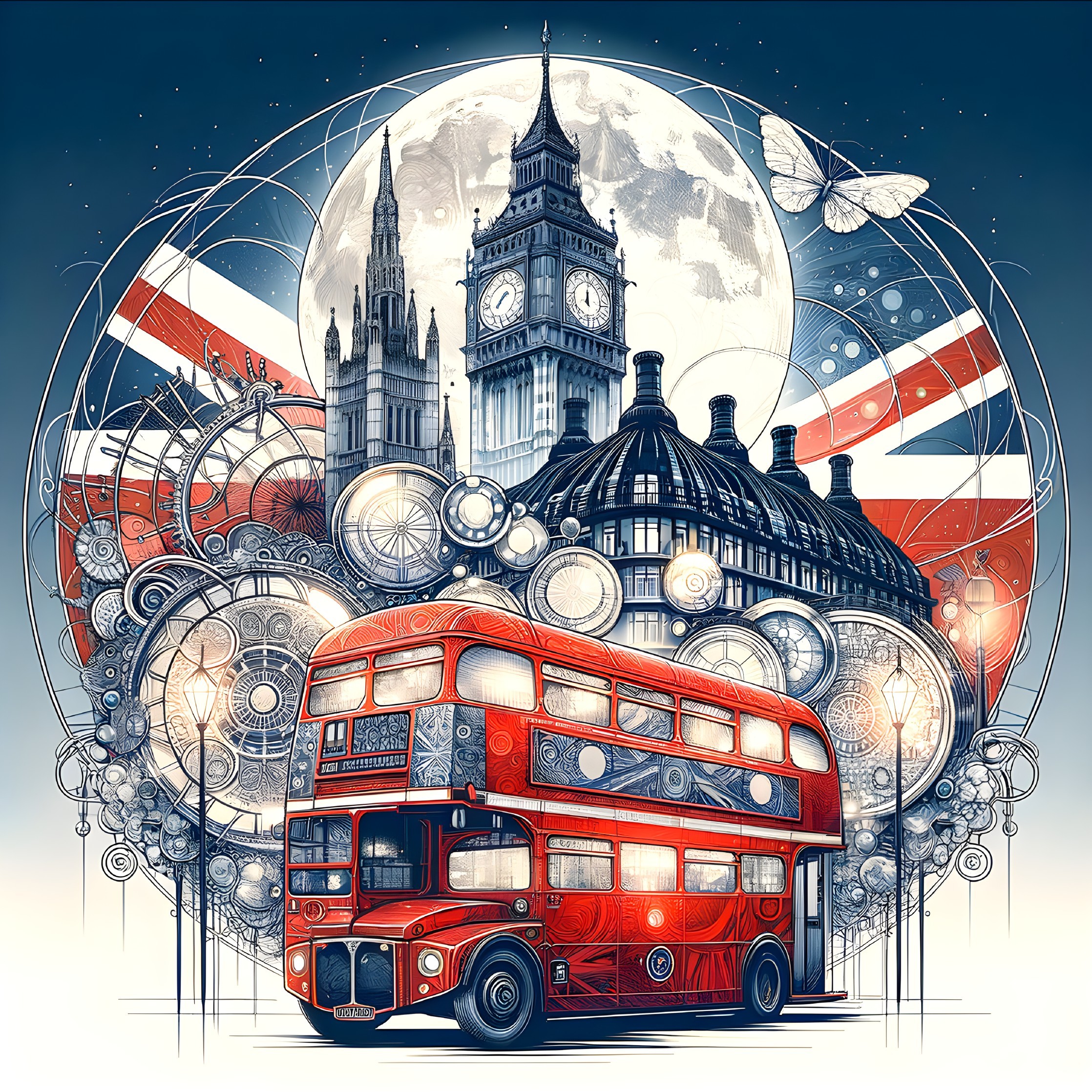 Vibrant Illustration of Red Double-Decker Bus in London