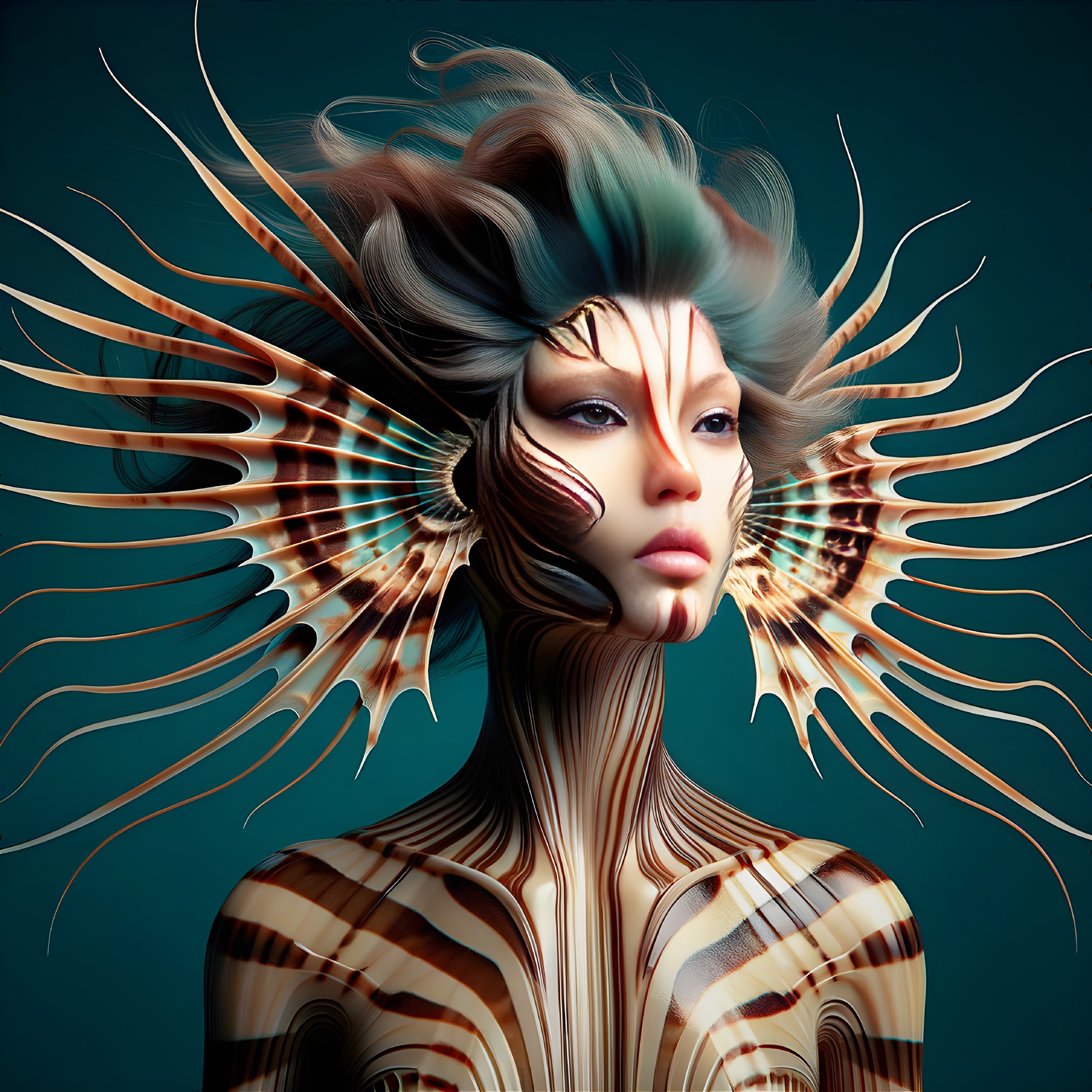 Surreal Portrait with Ocean-Inspired Features