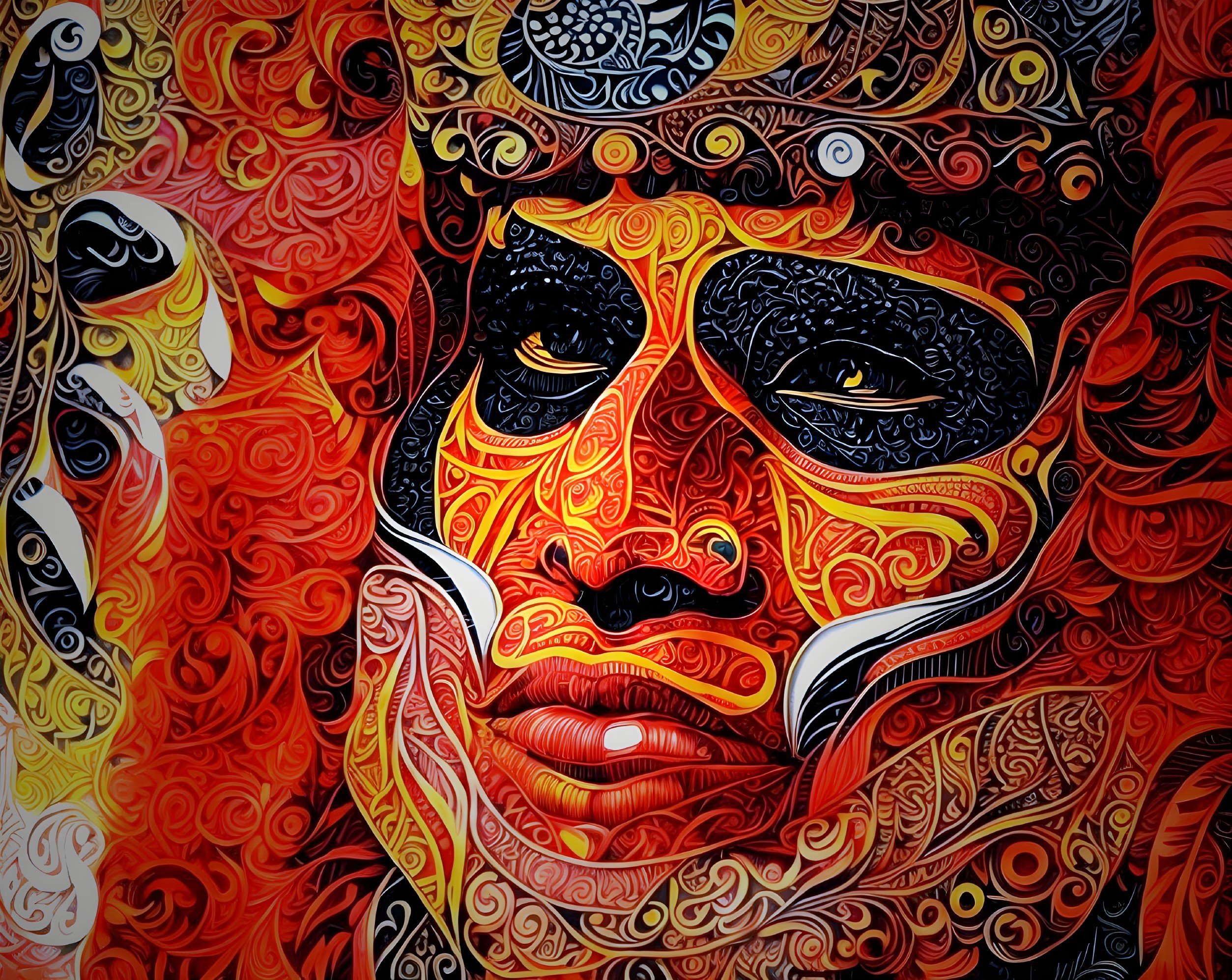 Colorful Digital Art: Stylized Face with Intricate Patterns