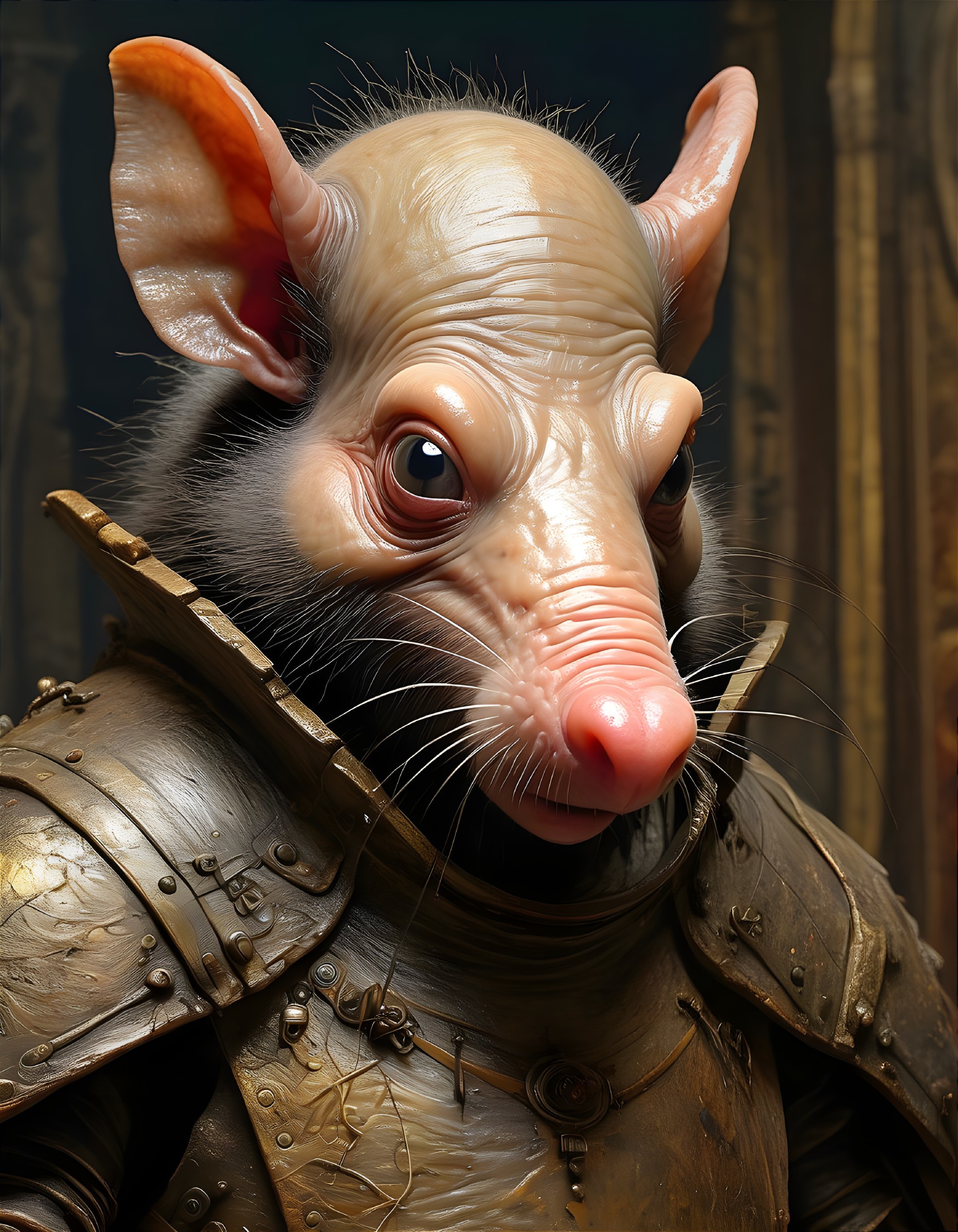 Humanoid Figure with Mouse Head in Medieval Armor