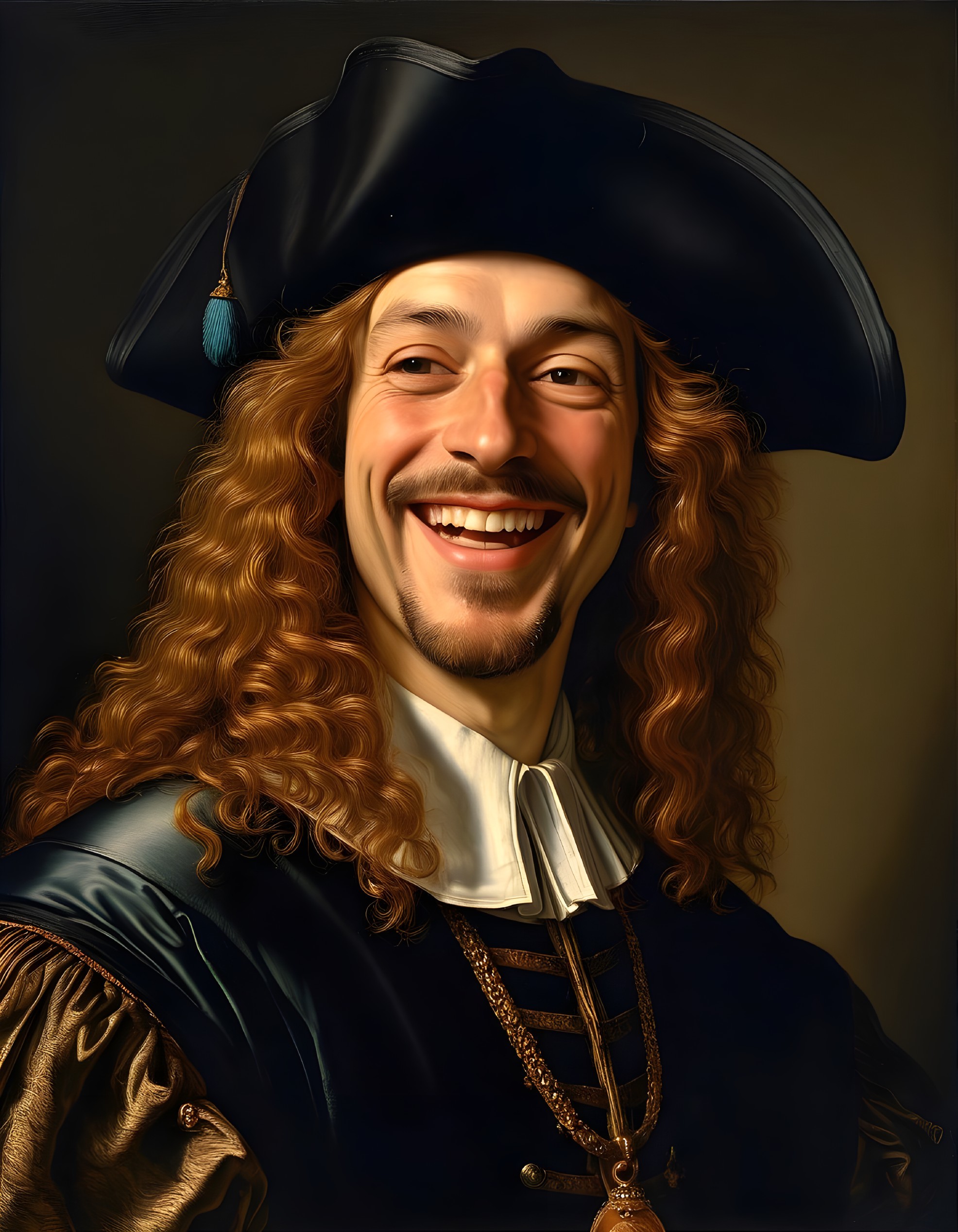 Jubilant Man in Elaborate 17th-Century Attire
