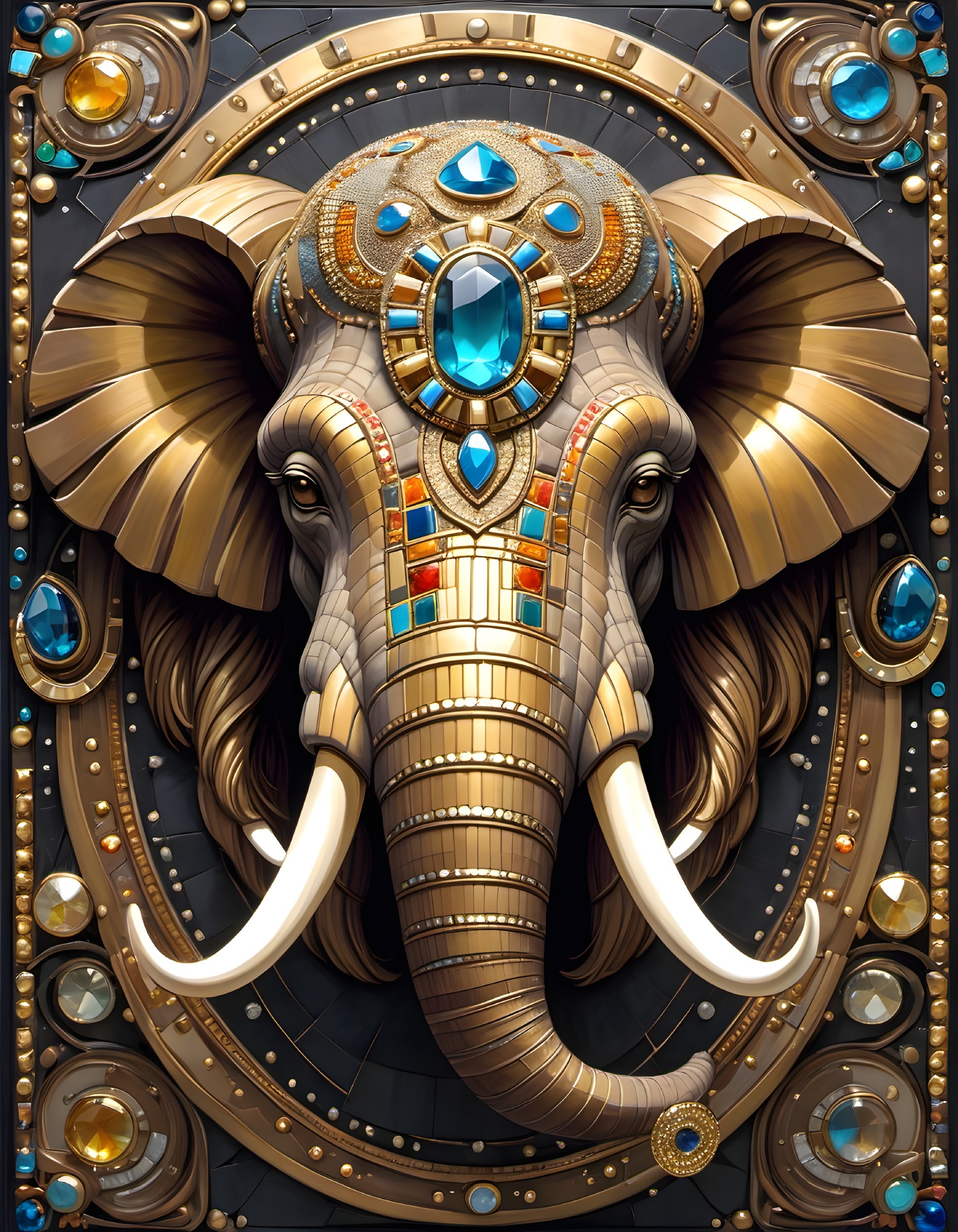 Stylized Mechanical Elephant Head Digital Artwork