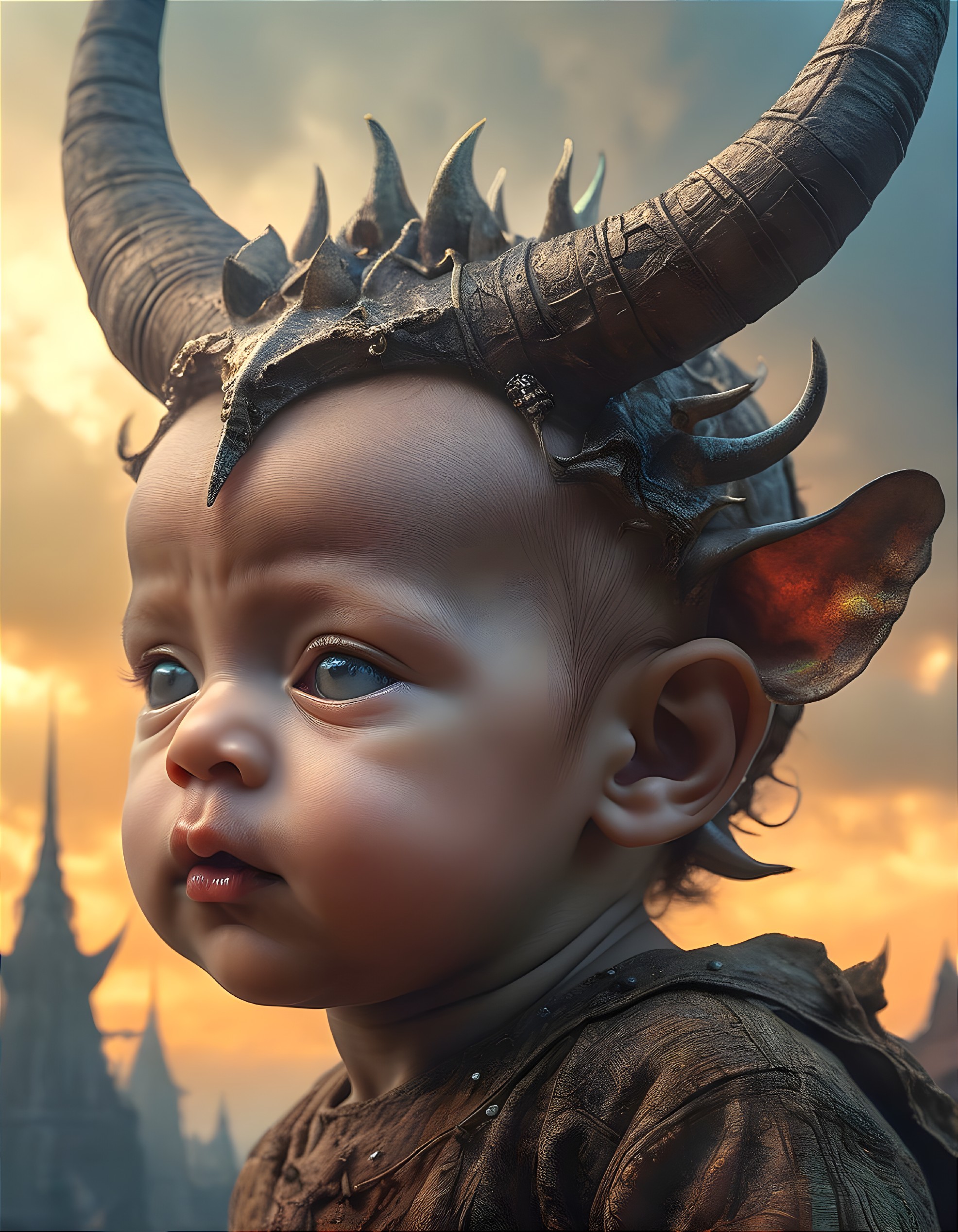 Fantasy Baby Artwork with Horns and Armor