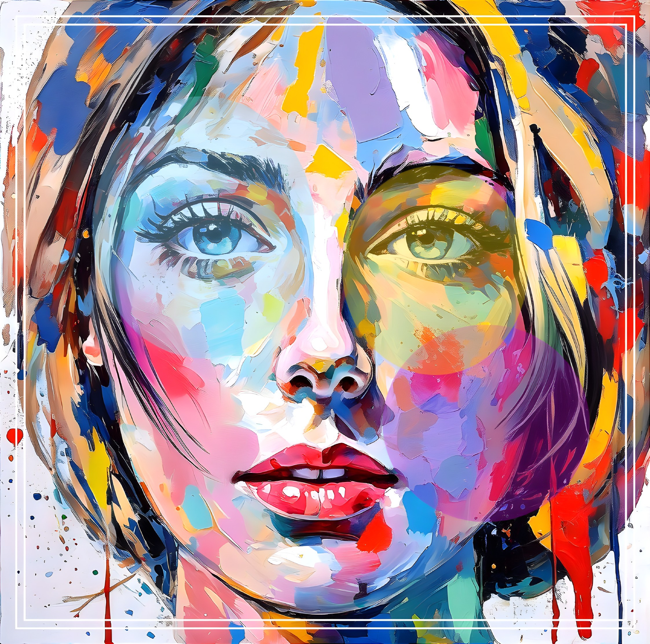 Colorful Abstract Portrait of Woman with Multicolored Brush Strokes