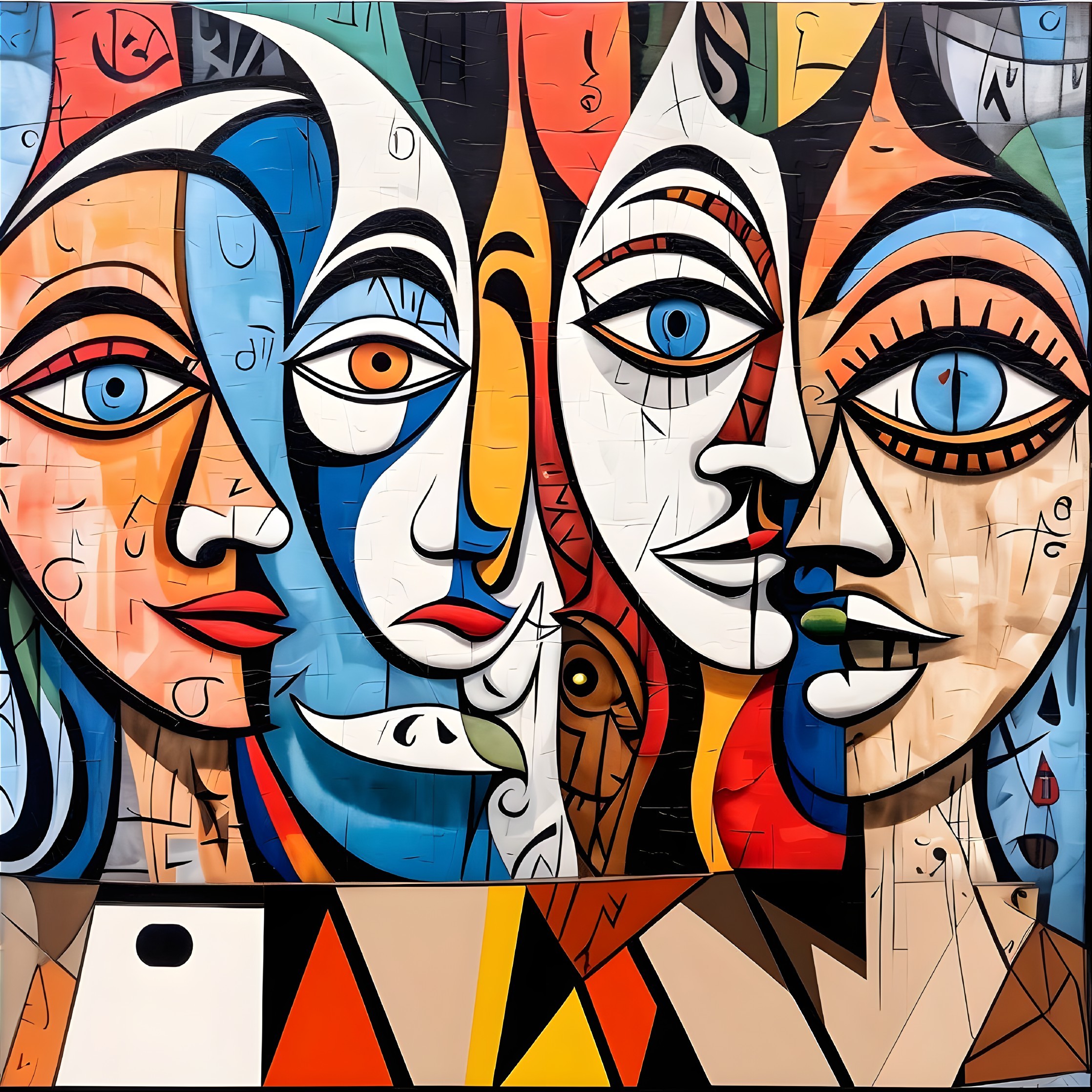 Abstract Faces with Bold Colors and Geometric Patterns