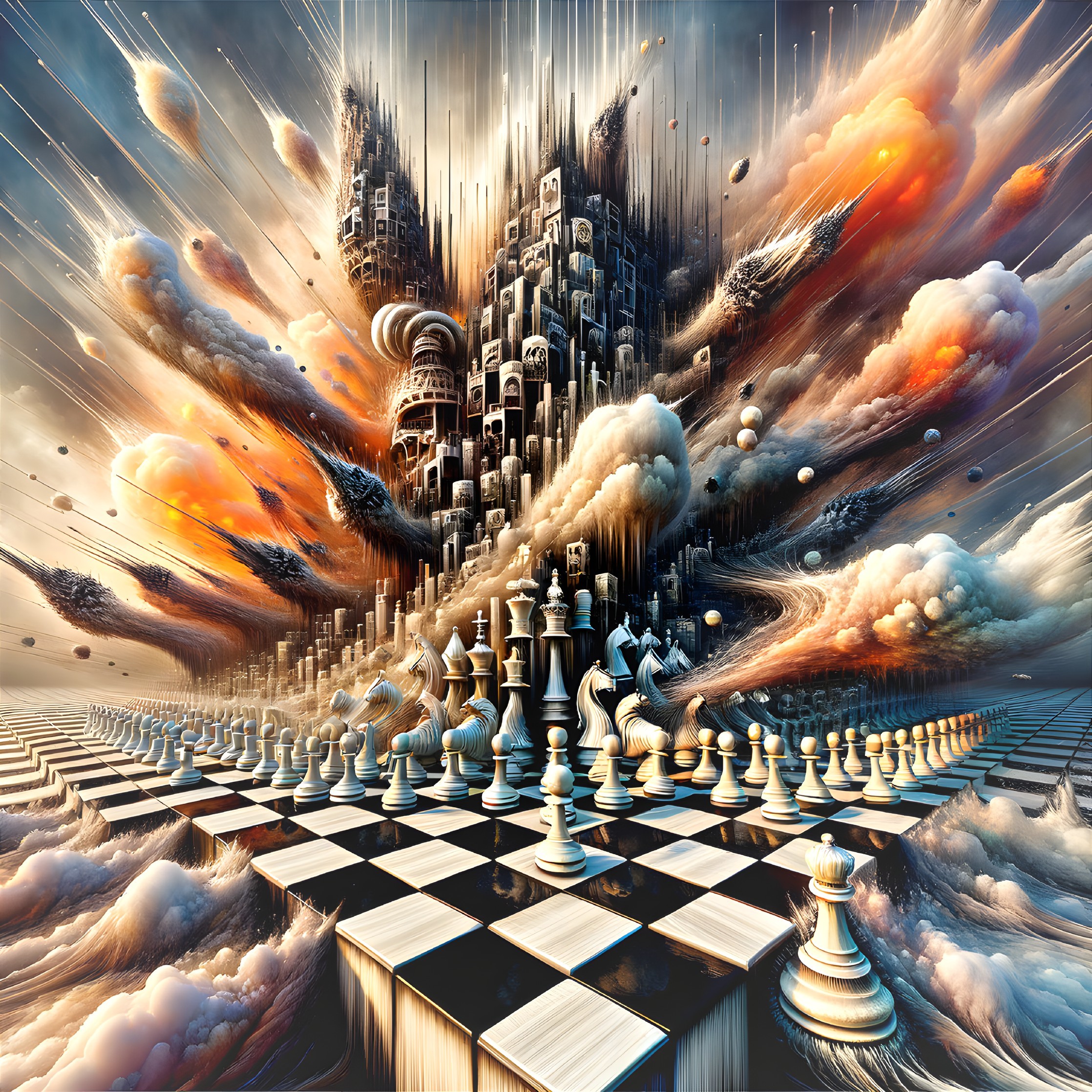 Surreal Chessboard in a Dramatic Fantasy Landscape