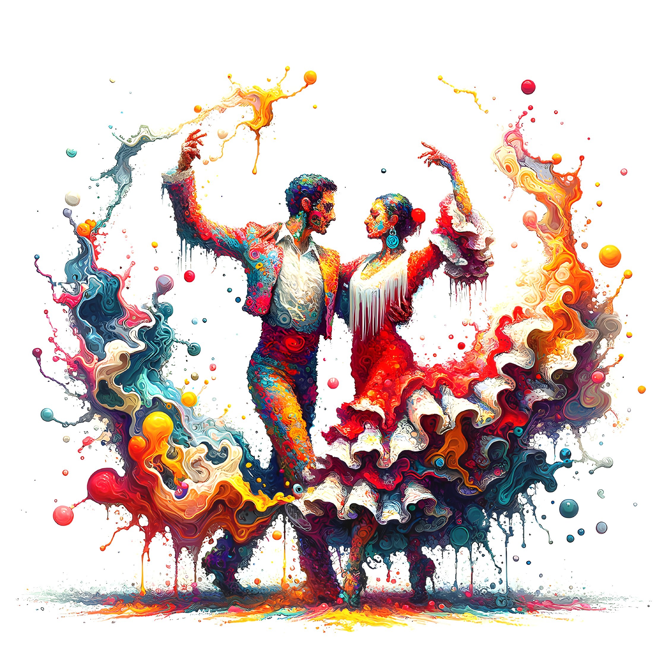 Abstract Flamenco Dance with Colorful Swirling Outfits