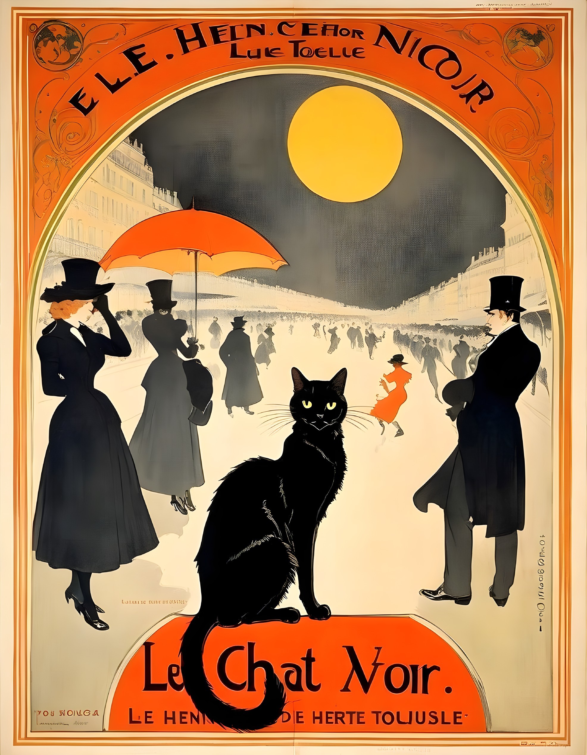 Vintage Poster of Le Chat Noir with Silhouetted Figures