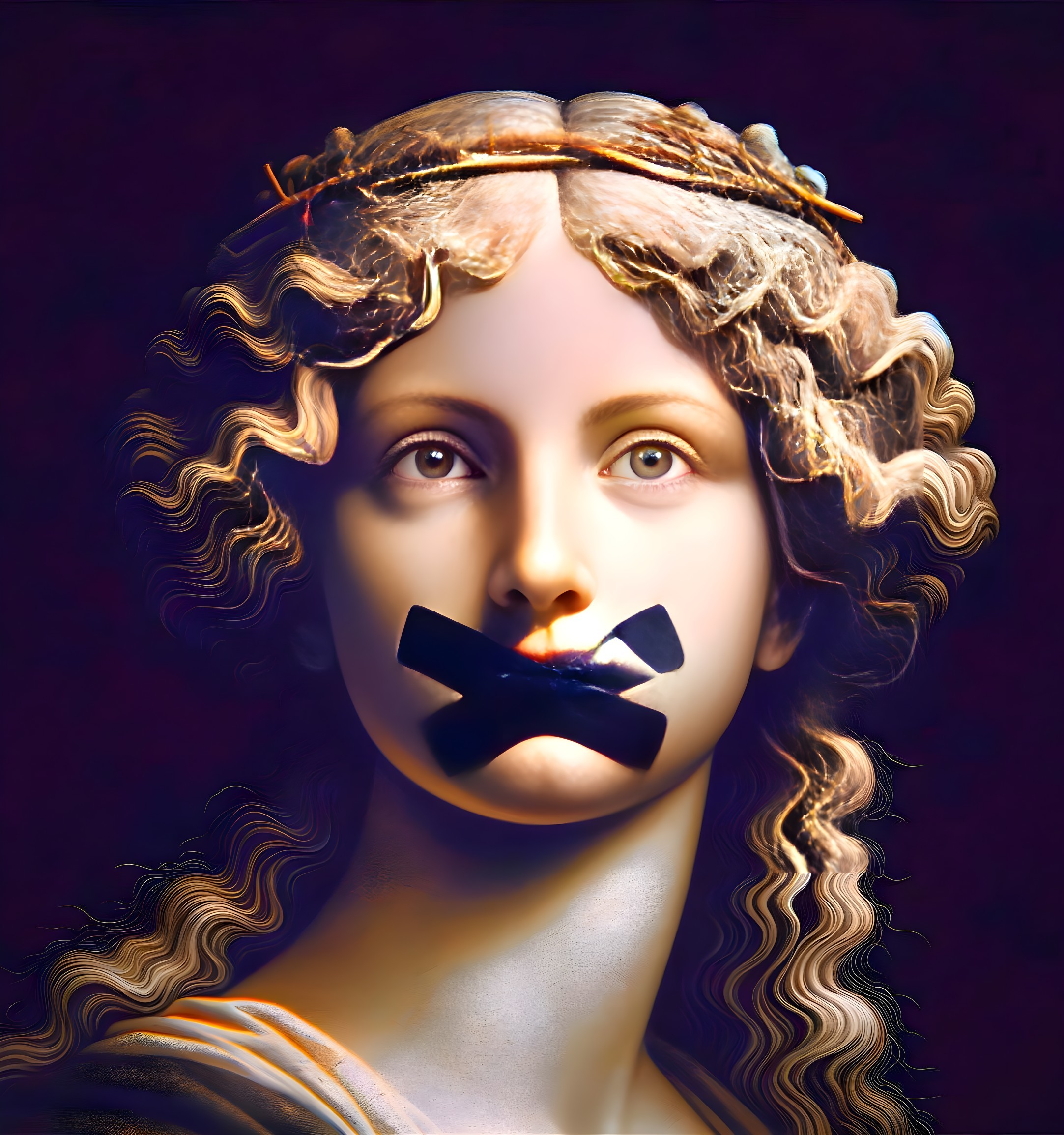 Classical Bust with Laurel Crown and Taped Mouth