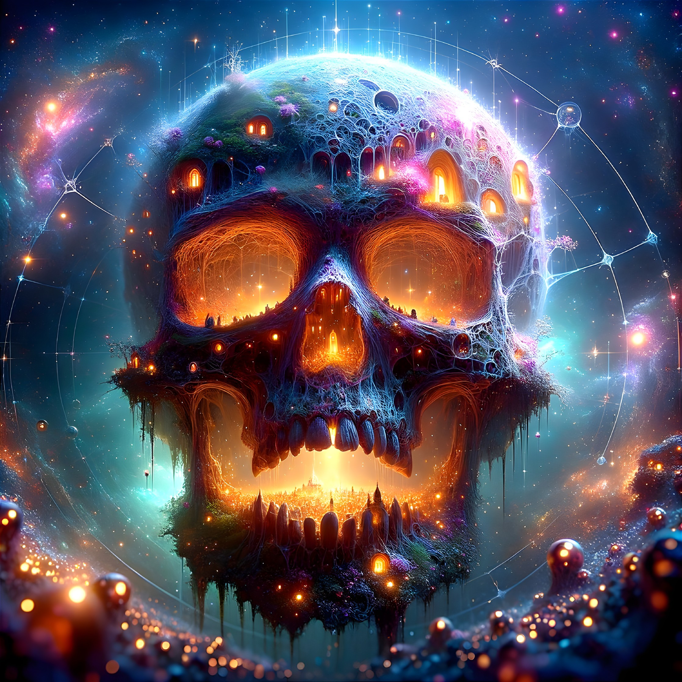 Vibrant Digital Artwork of a Cosmic Skull Design