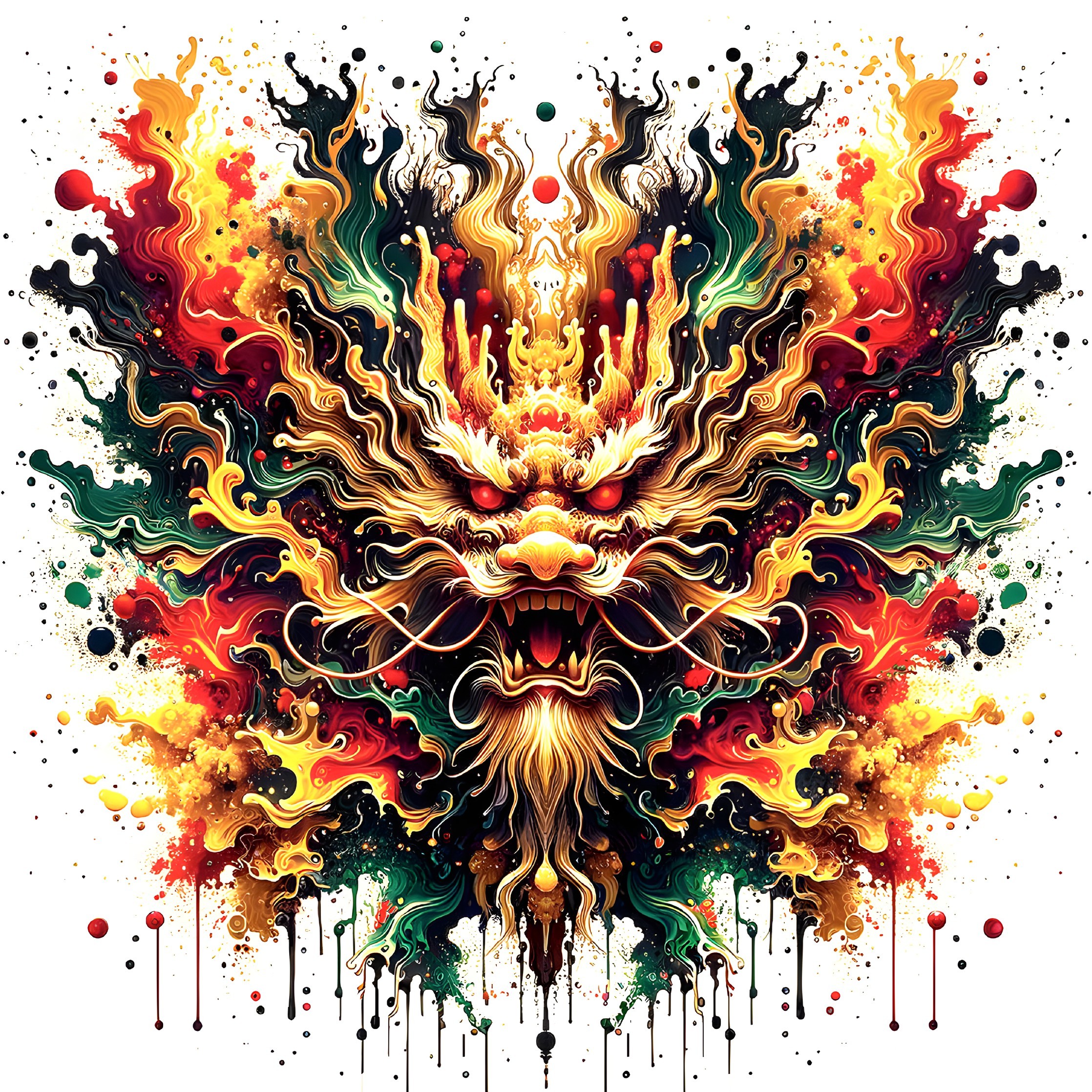 Symmetrical Abstract Artwork: Vibrant Flame-Like Colors & Organic Shapes