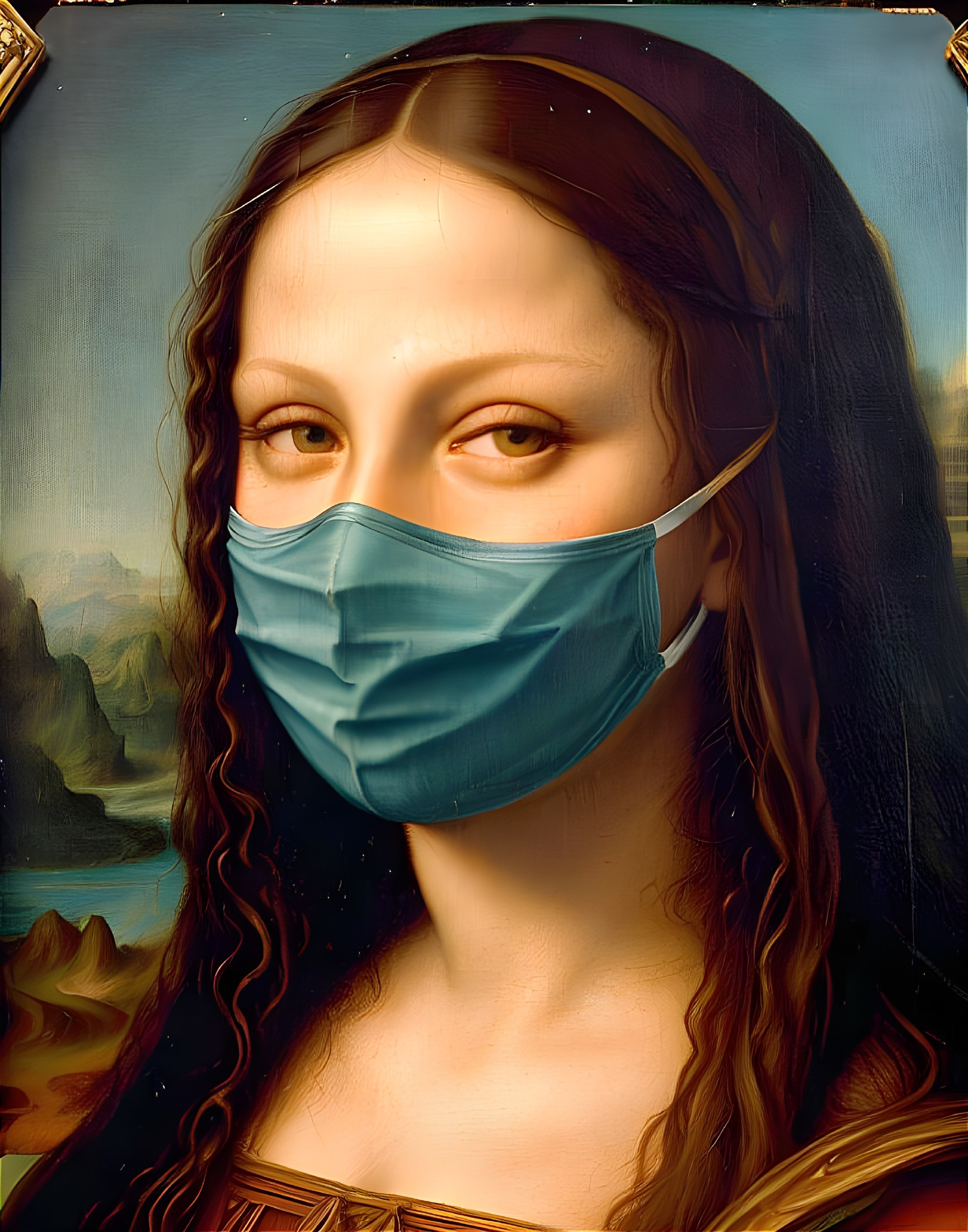 Classic Portrait with Modern Surgical Mask Elements