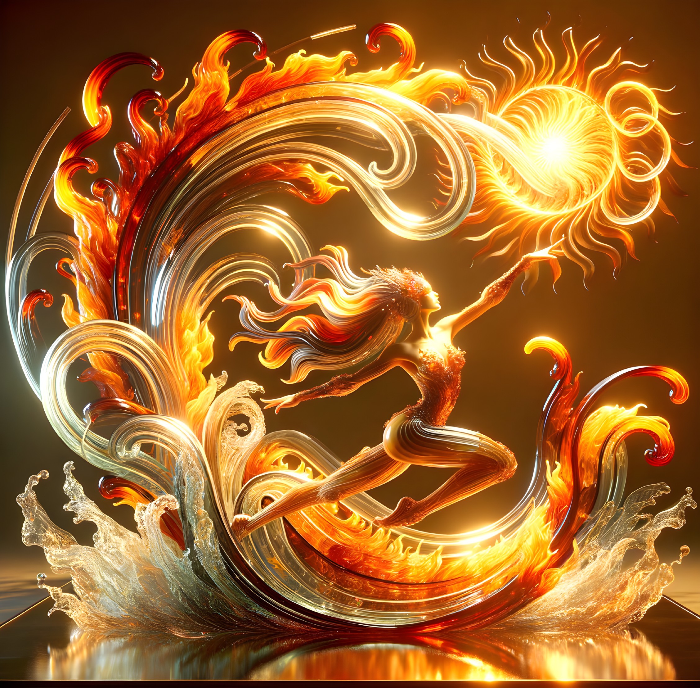 Elemental Forces in Vibrant Fire and Water Scene