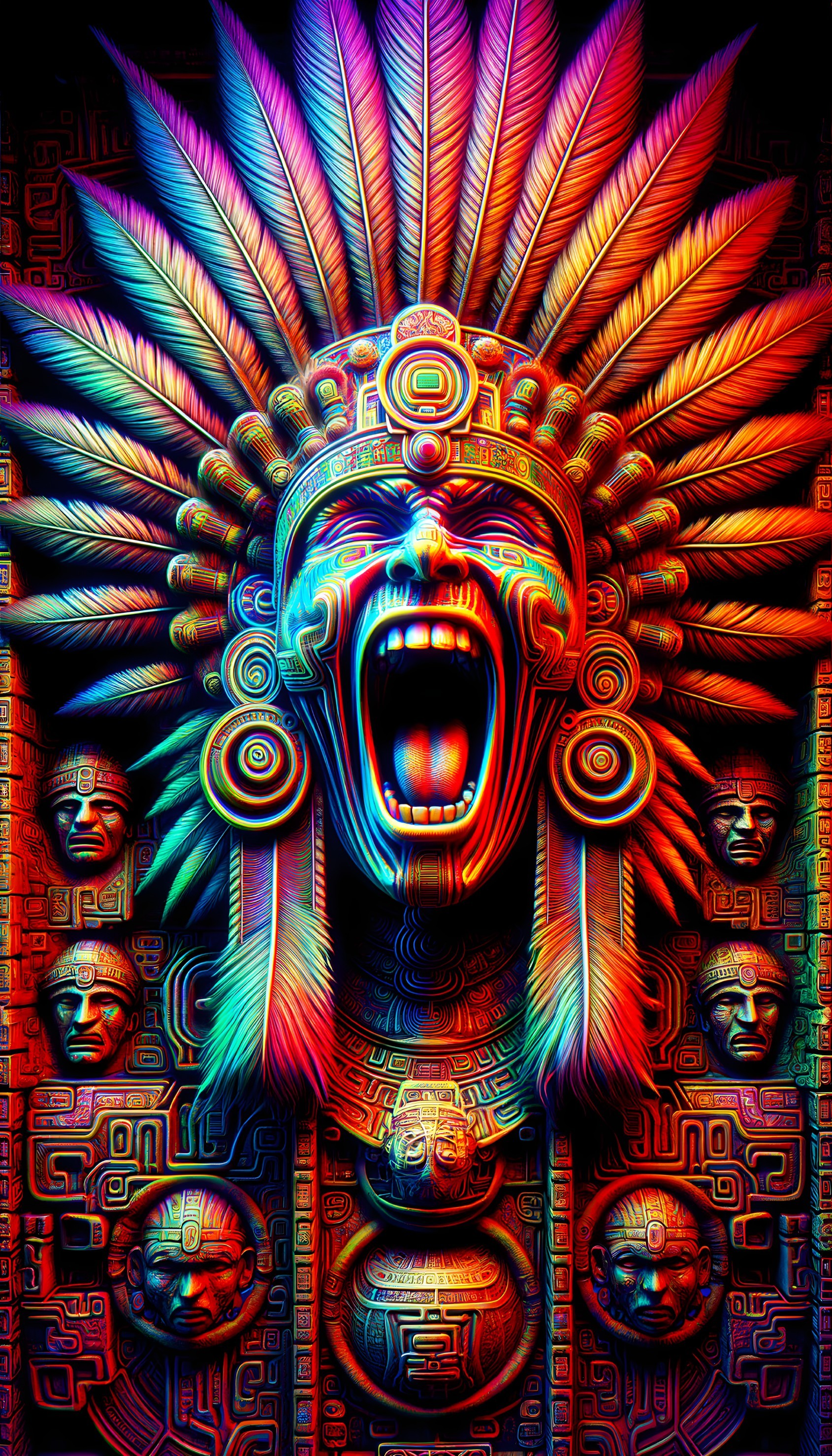 Vibrant Tribal Mask with Colorful Feathers and Patterns