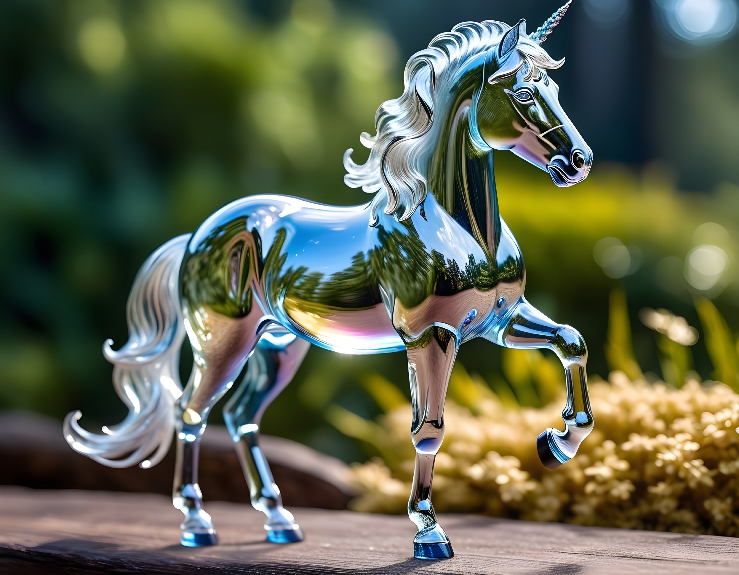 Crystal Unicorn Figurine with Glossy Reflective Surface