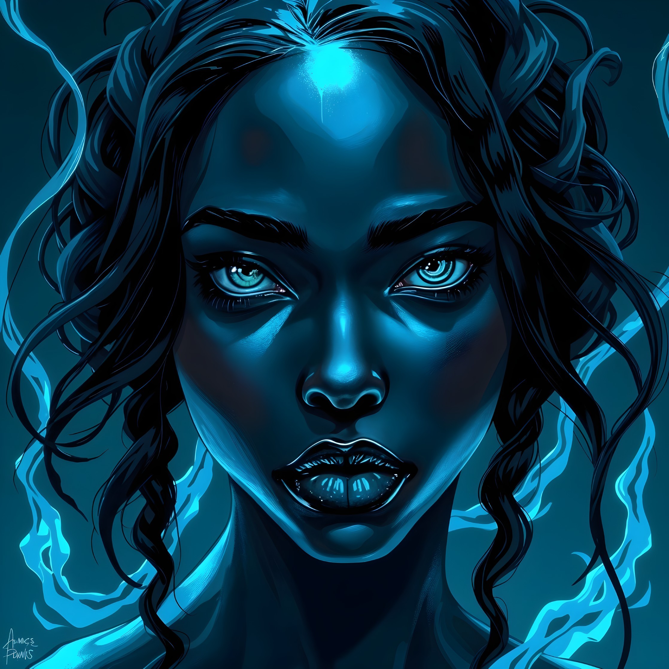 Portrait of a Woman with Deep Blue Skin Tones