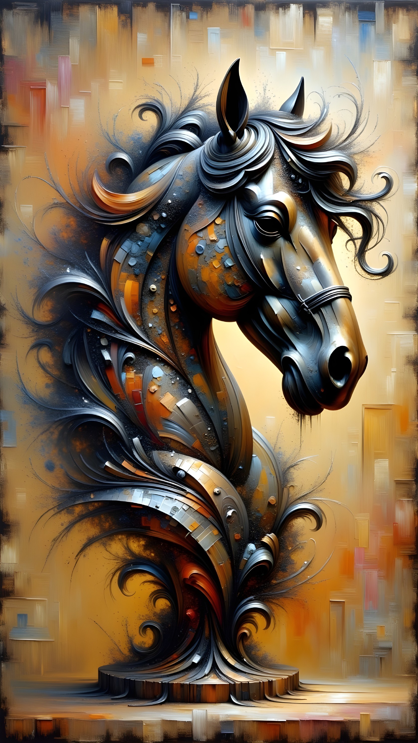 Stylized Horse Head with Abstract Metallic Background