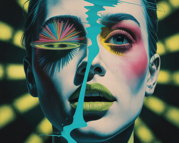 Portrait of a Woman with Abstract Colorful Elements