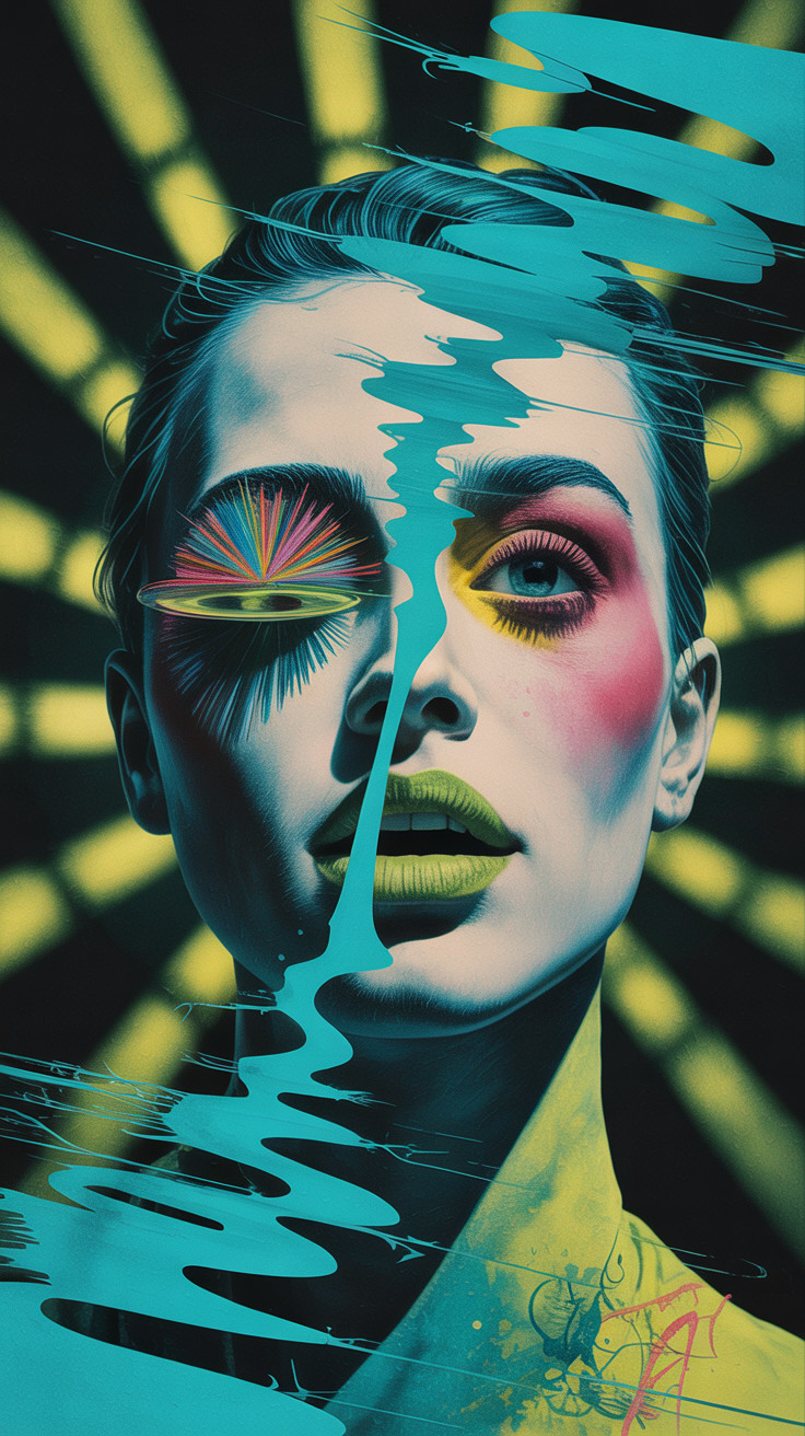Portrait of a Woman with Abstract Colorful Elements
