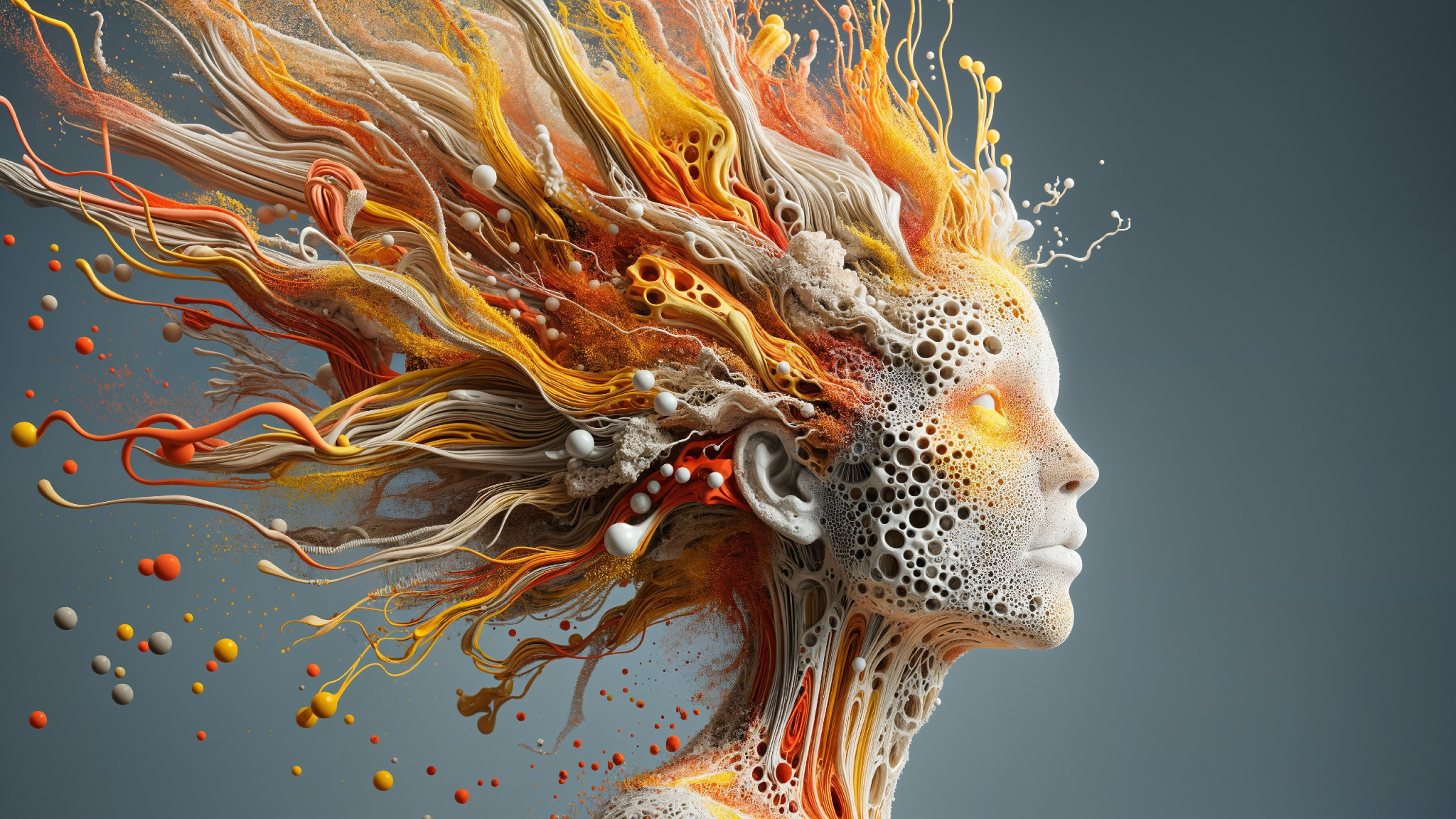 Surreal Human Figure with Abstract Colorful Head