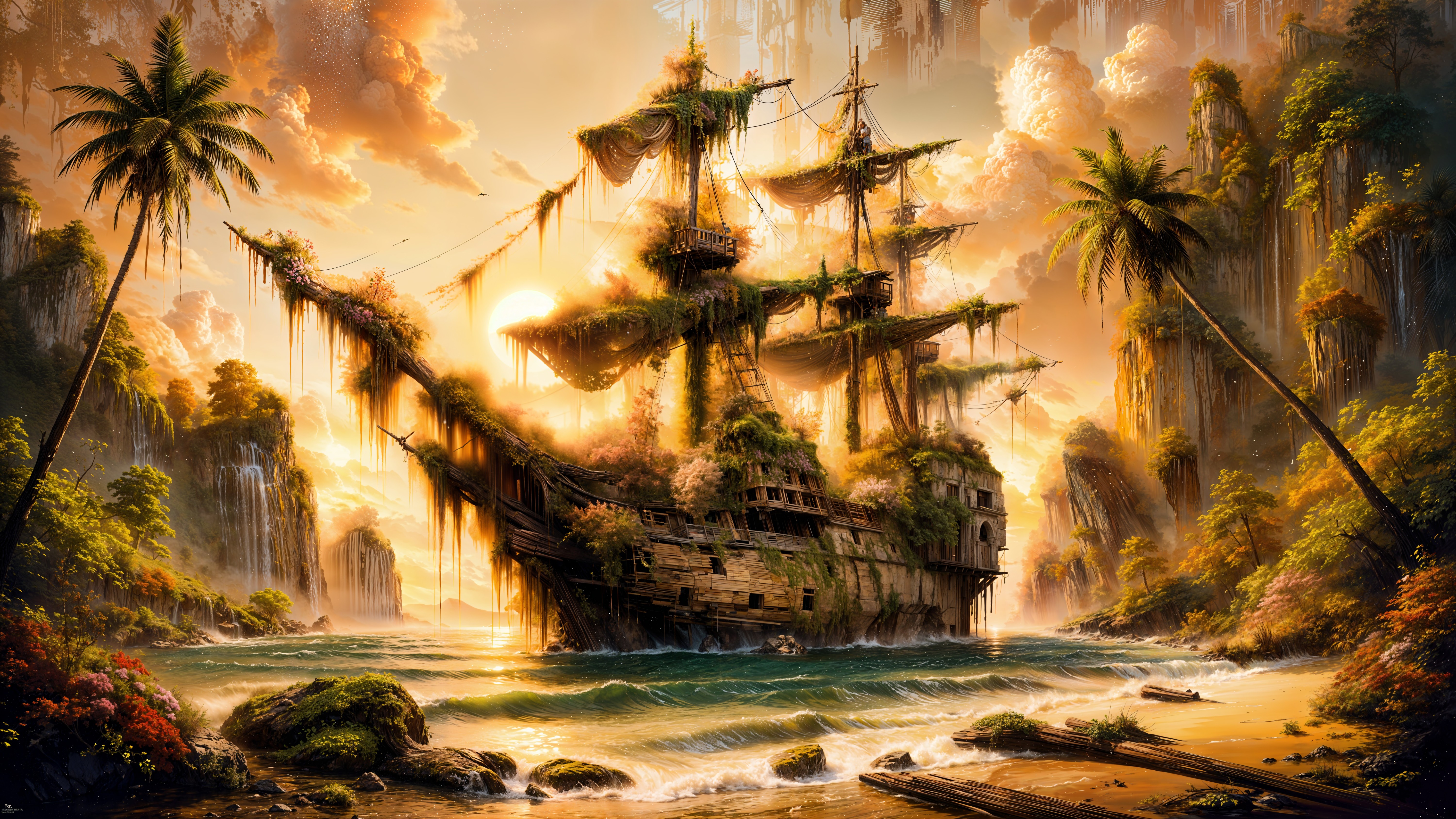 Abandoned Pirate Ship Surrounded by Lush Nature
