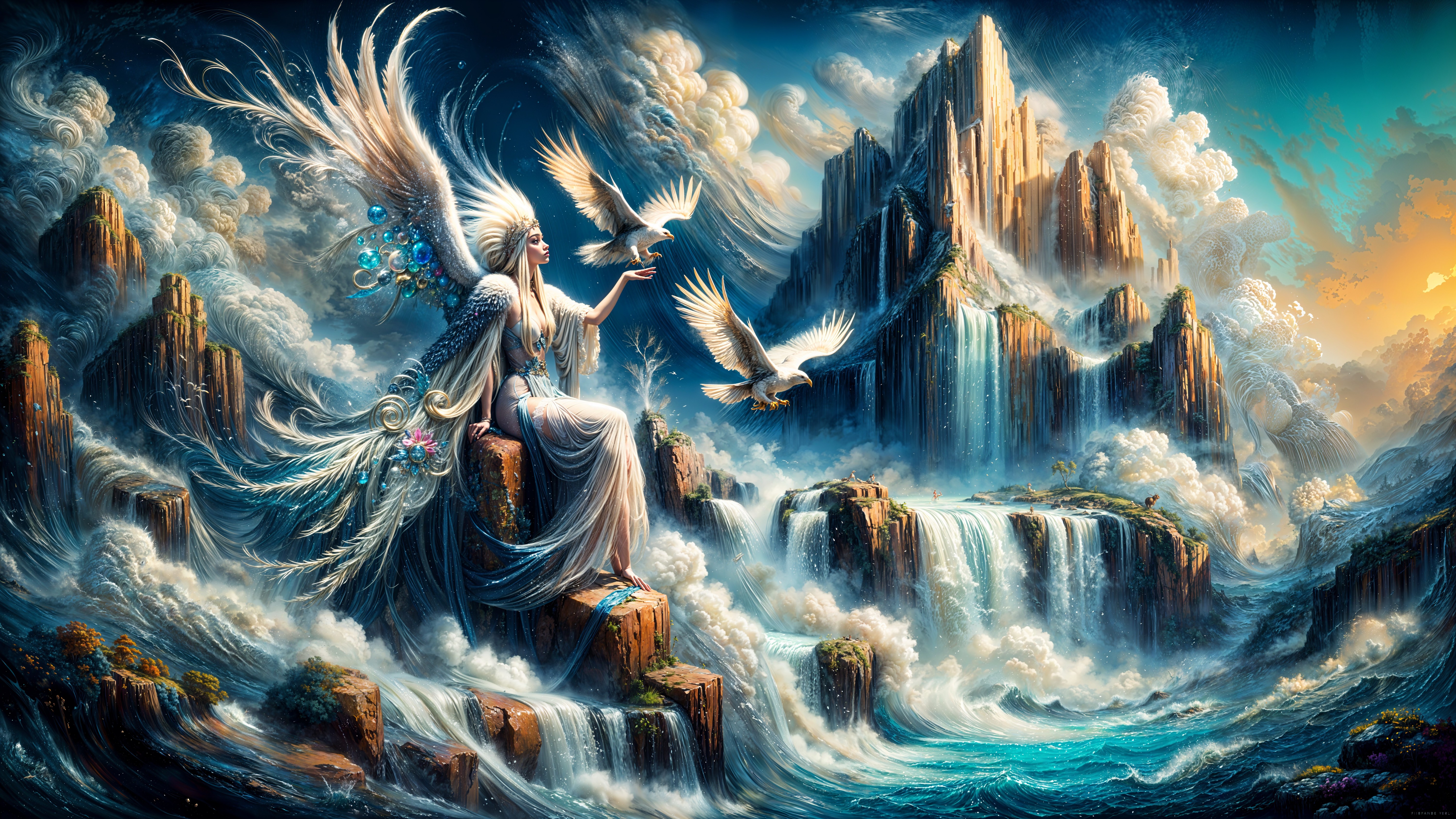 Serene Figure with Wings Amidst Majestic Landscape