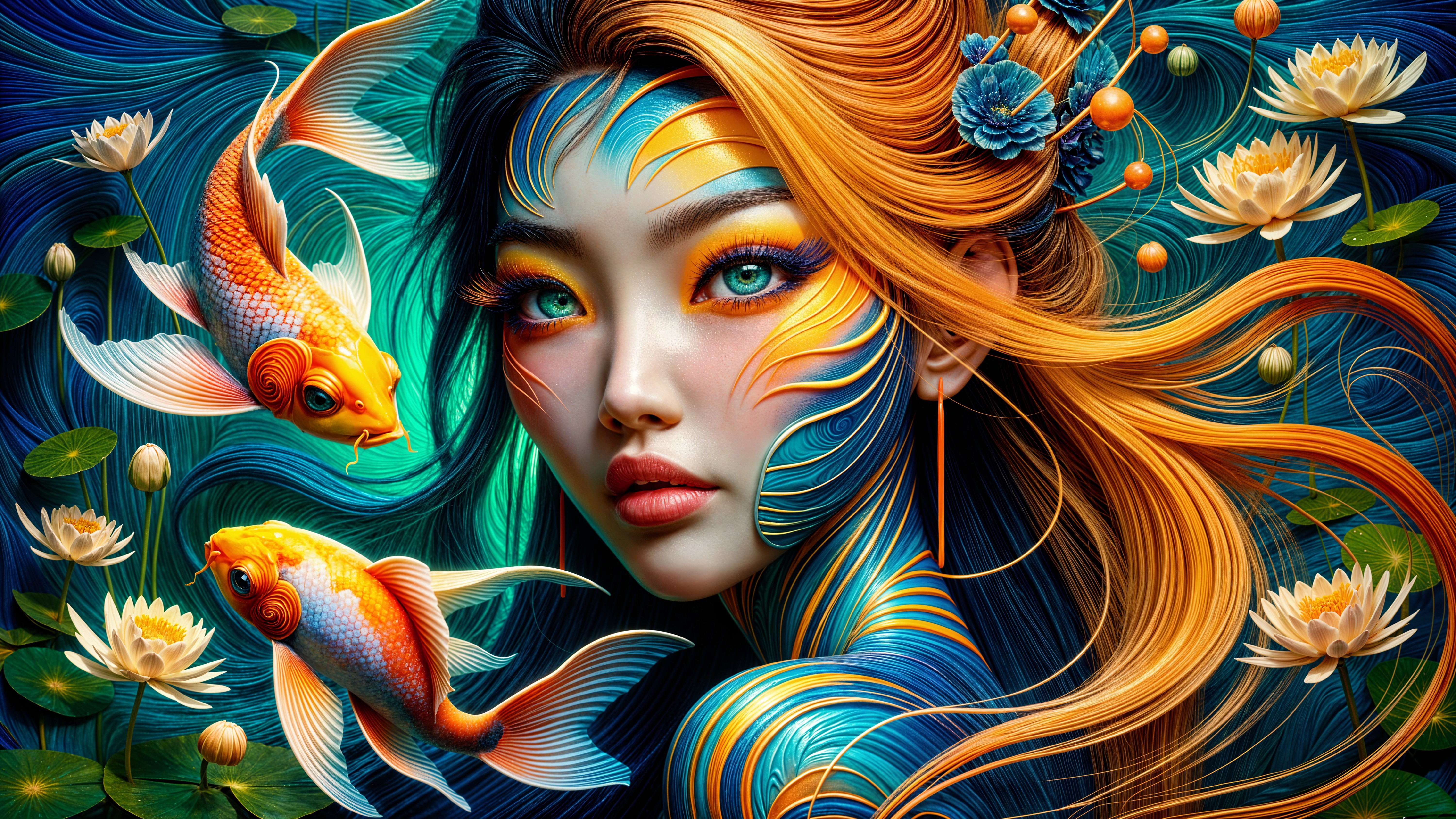 Vibrant Portrait of a Woman with Underwater Elements