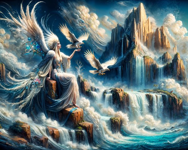 Serene Figure with Wings Amidst Majestic Landscape