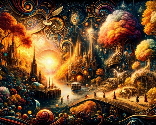 Surreal Landscape with Colorful Patterns and Spires