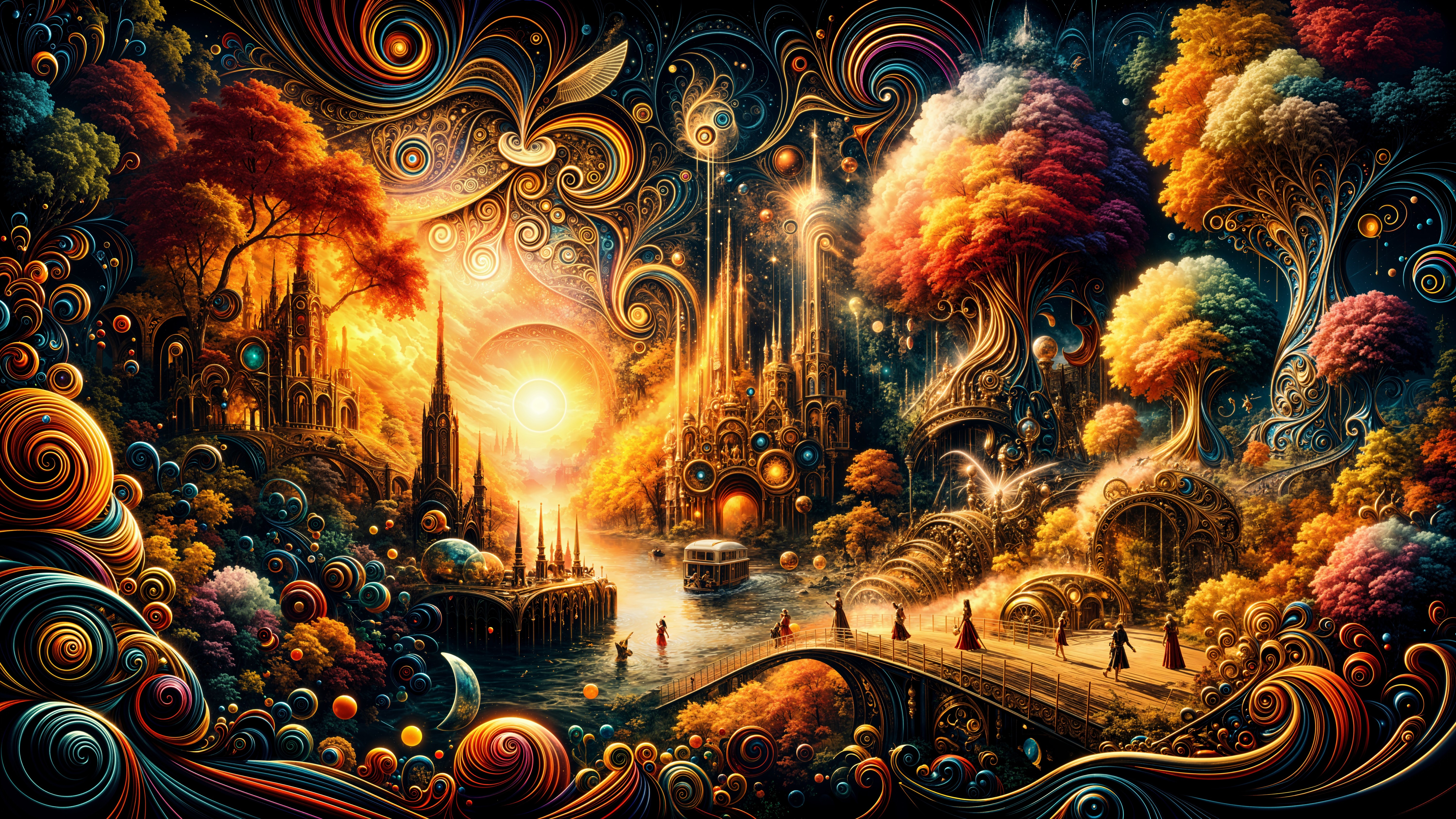 Surreal Landscape with Colorful Patterns and Spires