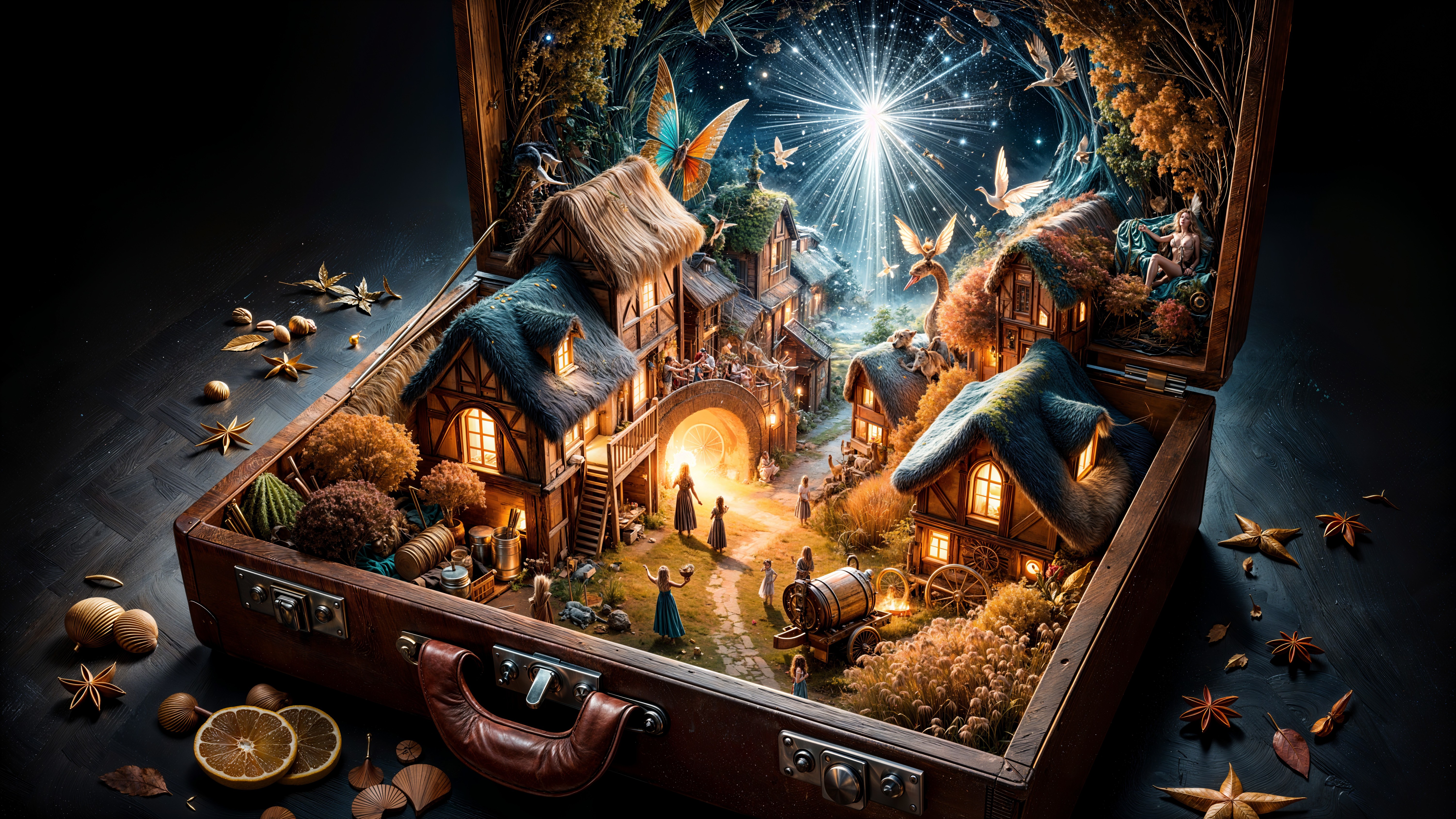 Magic Village Inside an Open Suitcase