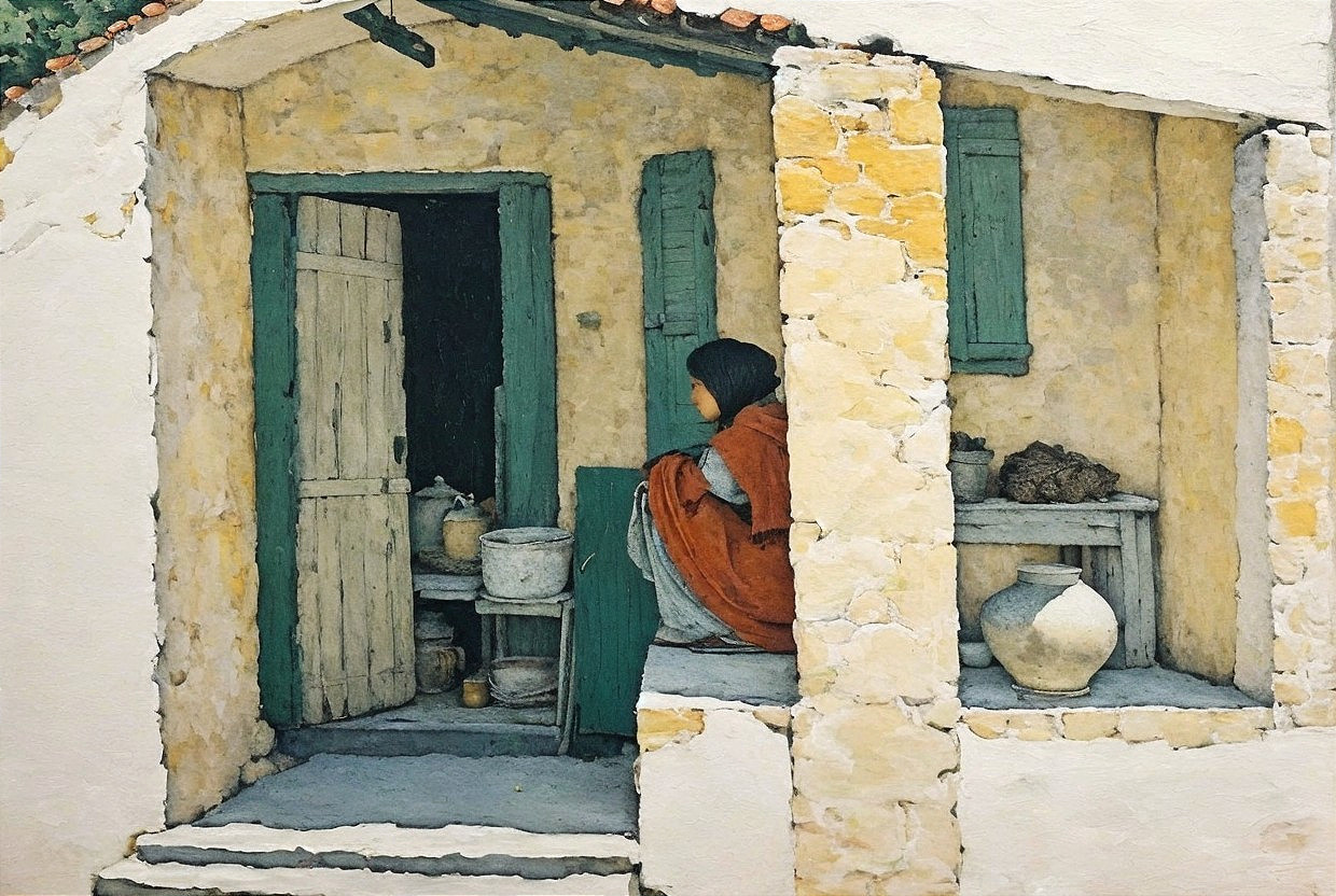 Traditional Stucco House with Rustic Elements and Girl