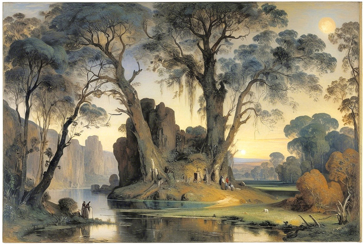 Tranquil Landscape with Trees and Serene River