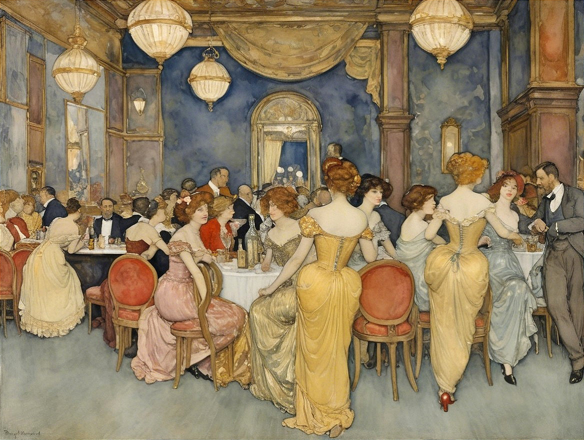 Elegant Ballroom with Vintage Attire and Lavish Decor