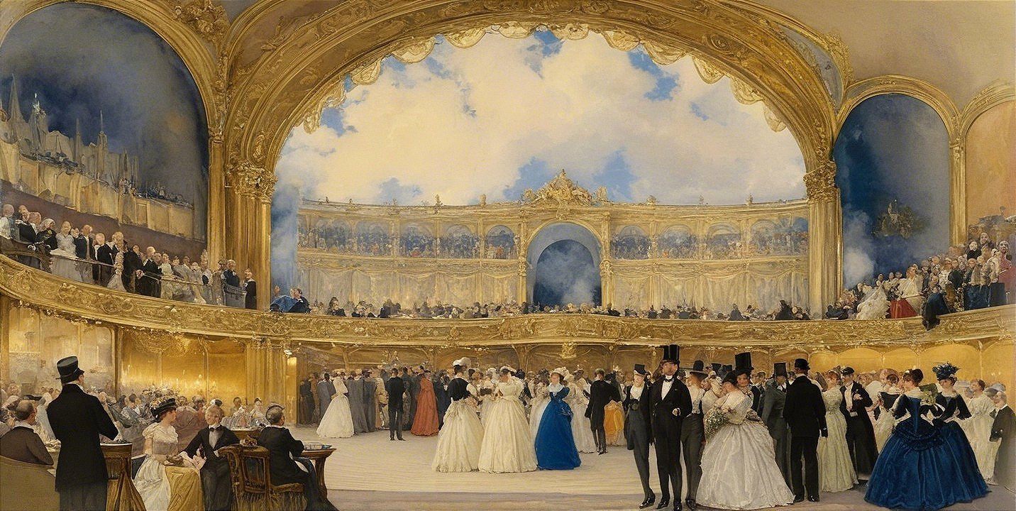 Elegant Ballroom with Guests in Formal Attire