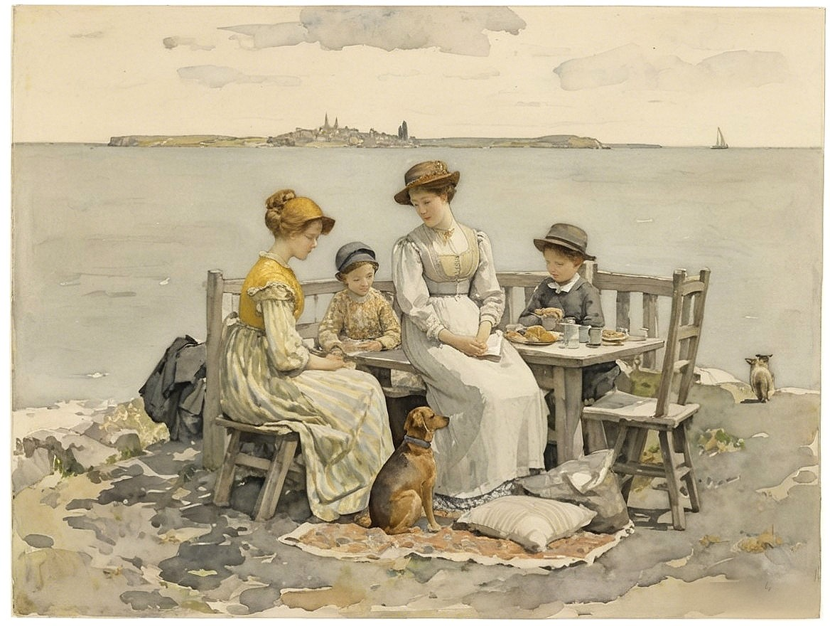 19th-Century Picnic Scene by the Coastline
