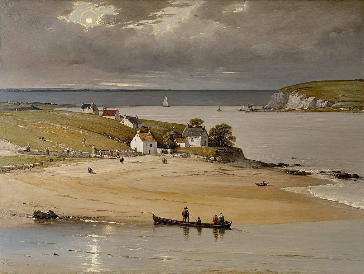 Serene Coastal Scene with Beach and Gentle Waves