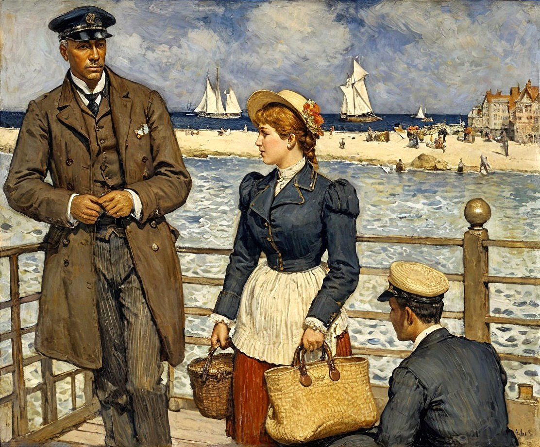 Naval Uniformed Man and Victorian Woman by the Sea
