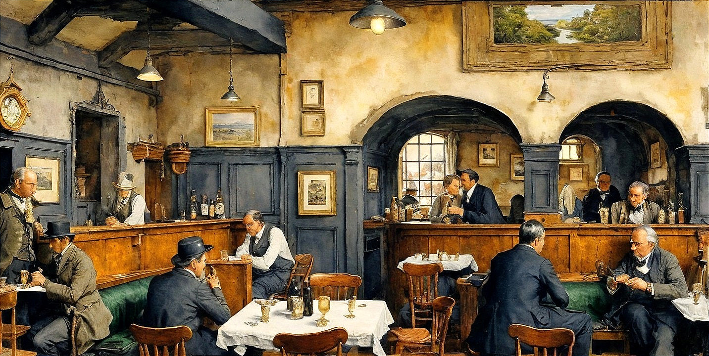 Vintage Pub Scene with Early 20th-Century Atmosphere