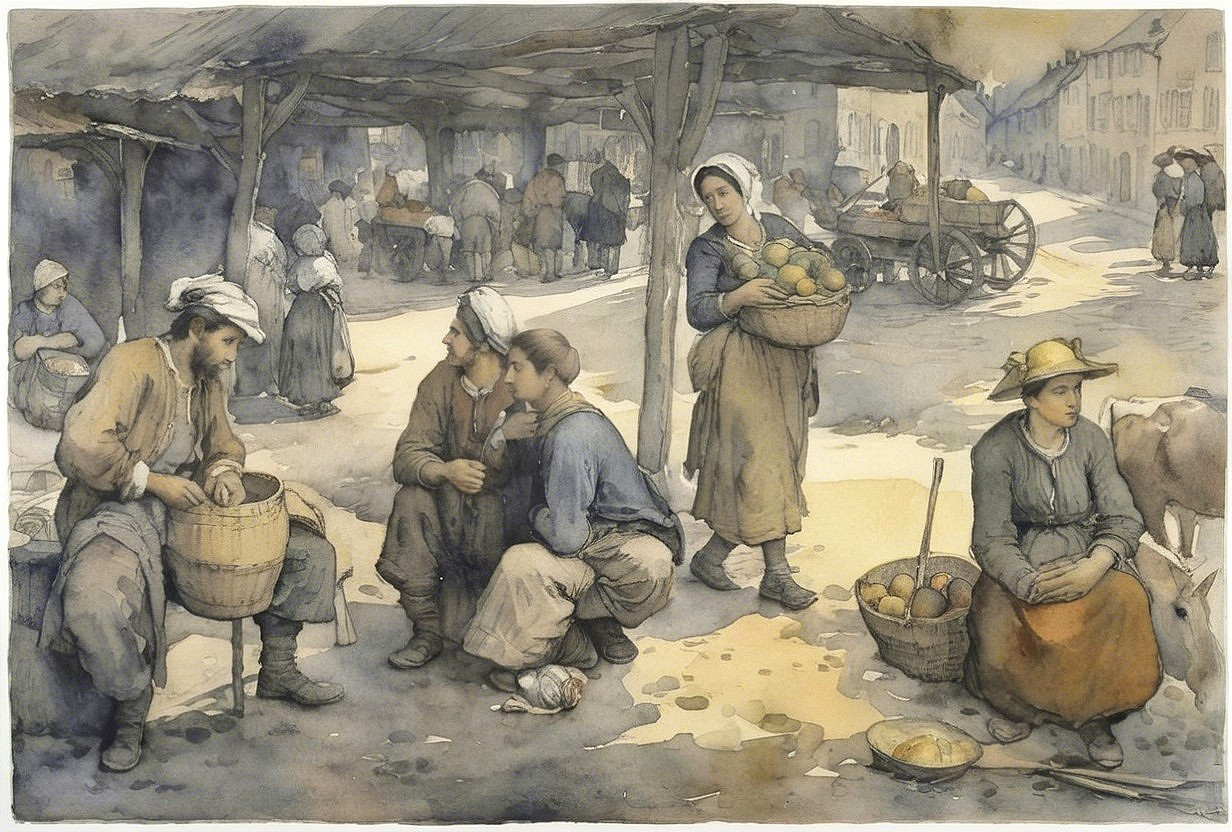 Lively Market Scene with Vendors and Traditional Attire