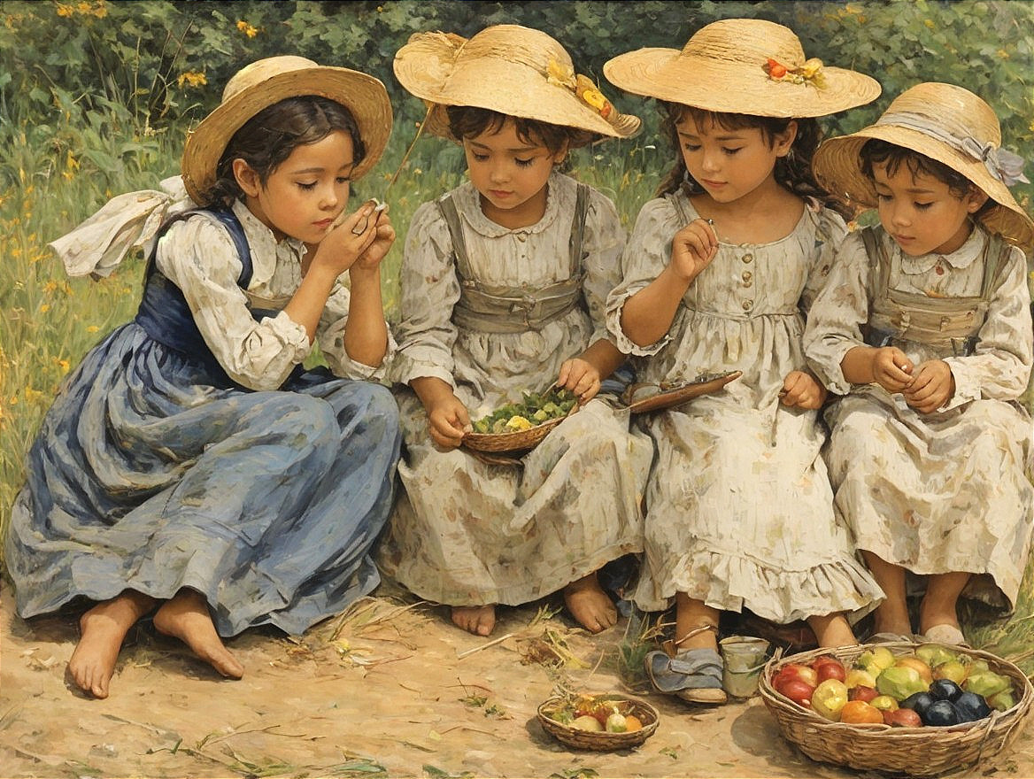 Young girls sharing a meal in a sunny outdoor setting