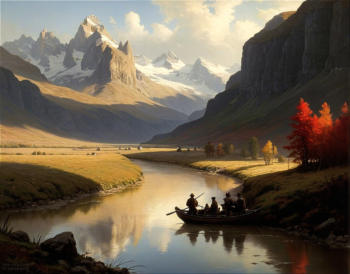 Snow-Capped Mountains and Serene River Landscape